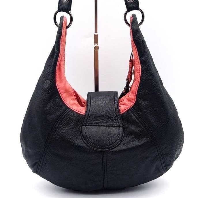 DIESEL One Shoulder Bag Leather Black Pink Vintage From Japan