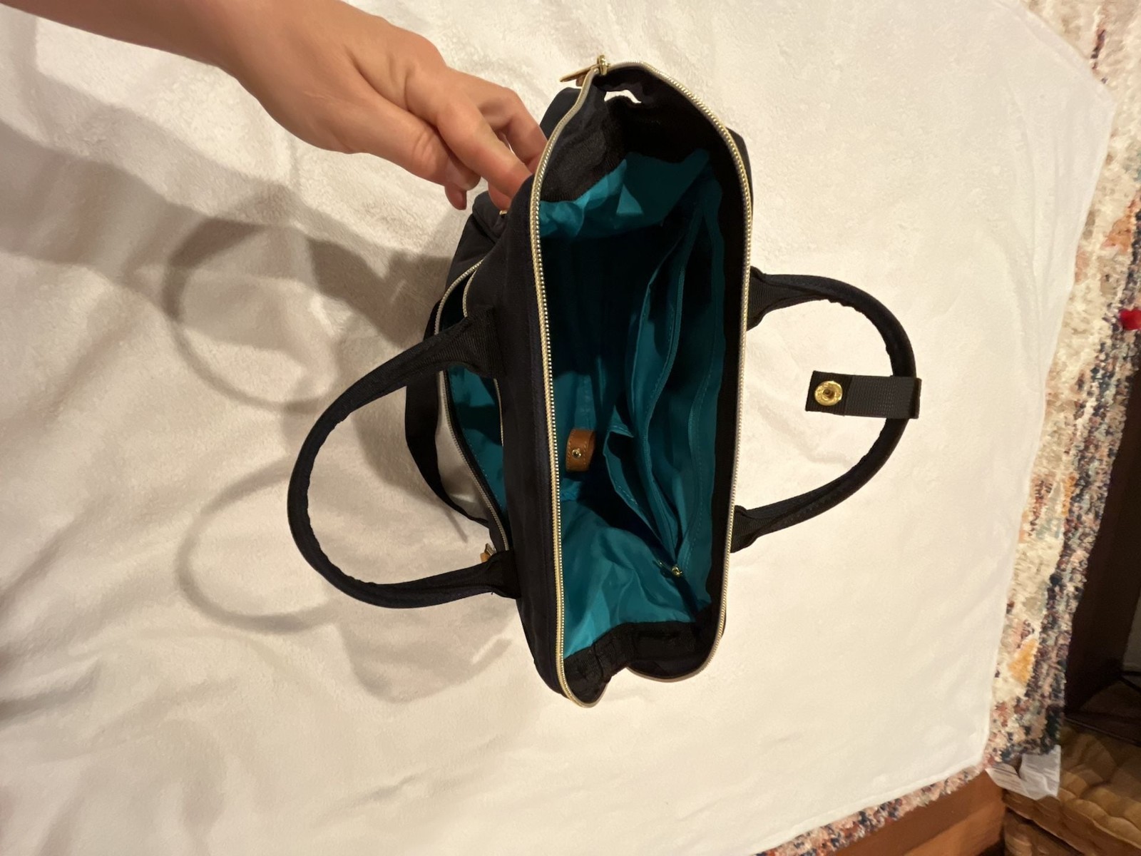 anello Cross Bottle 2-Way Mini Boston Shoulder Bag Navy and Teal