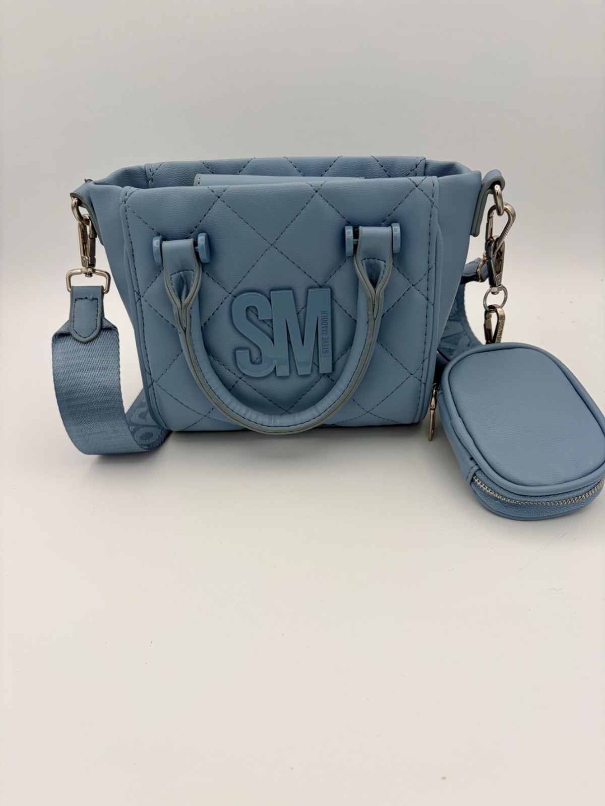 Steve Madden Blue Quilted Mini Tote Crossbody Bag w/Coin Pouch Shoulder Purse