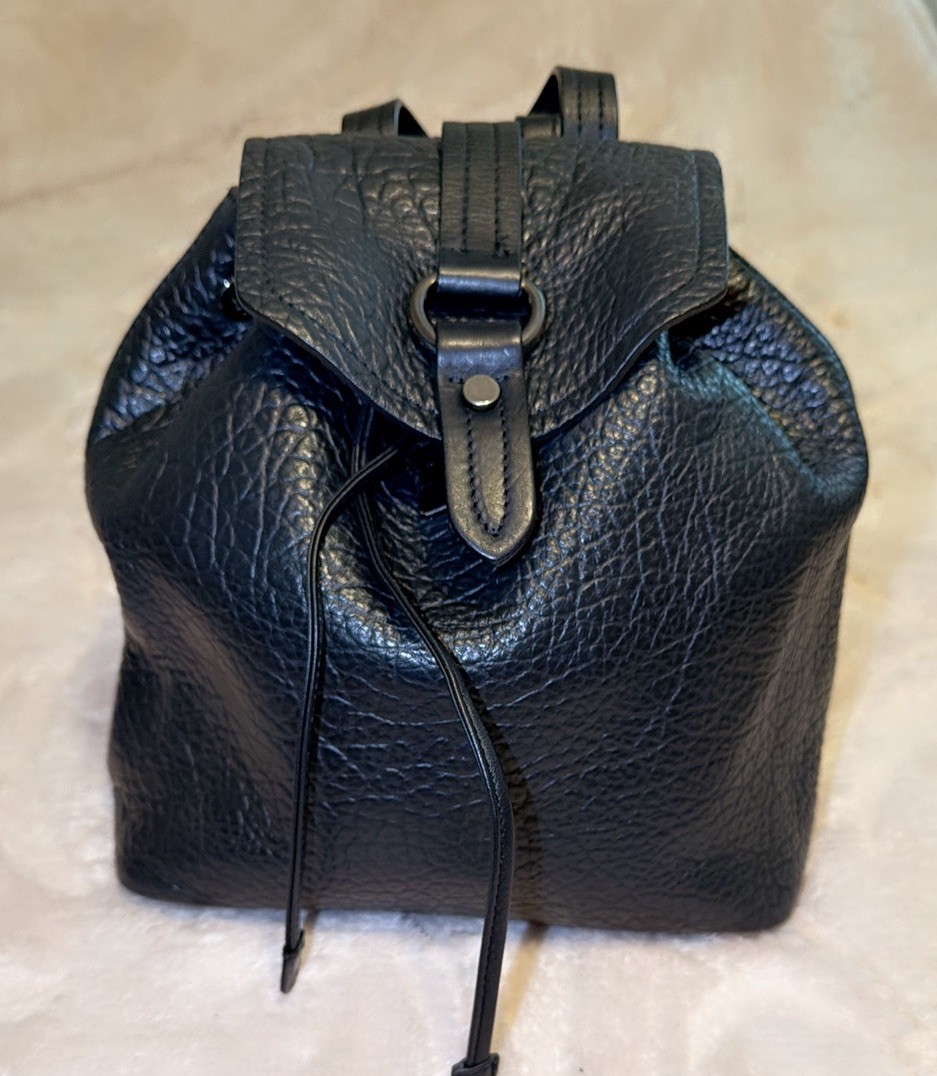 G Bellucci Backpack Black Pebble Leather Purse Made in Italy Quiet Luxury
