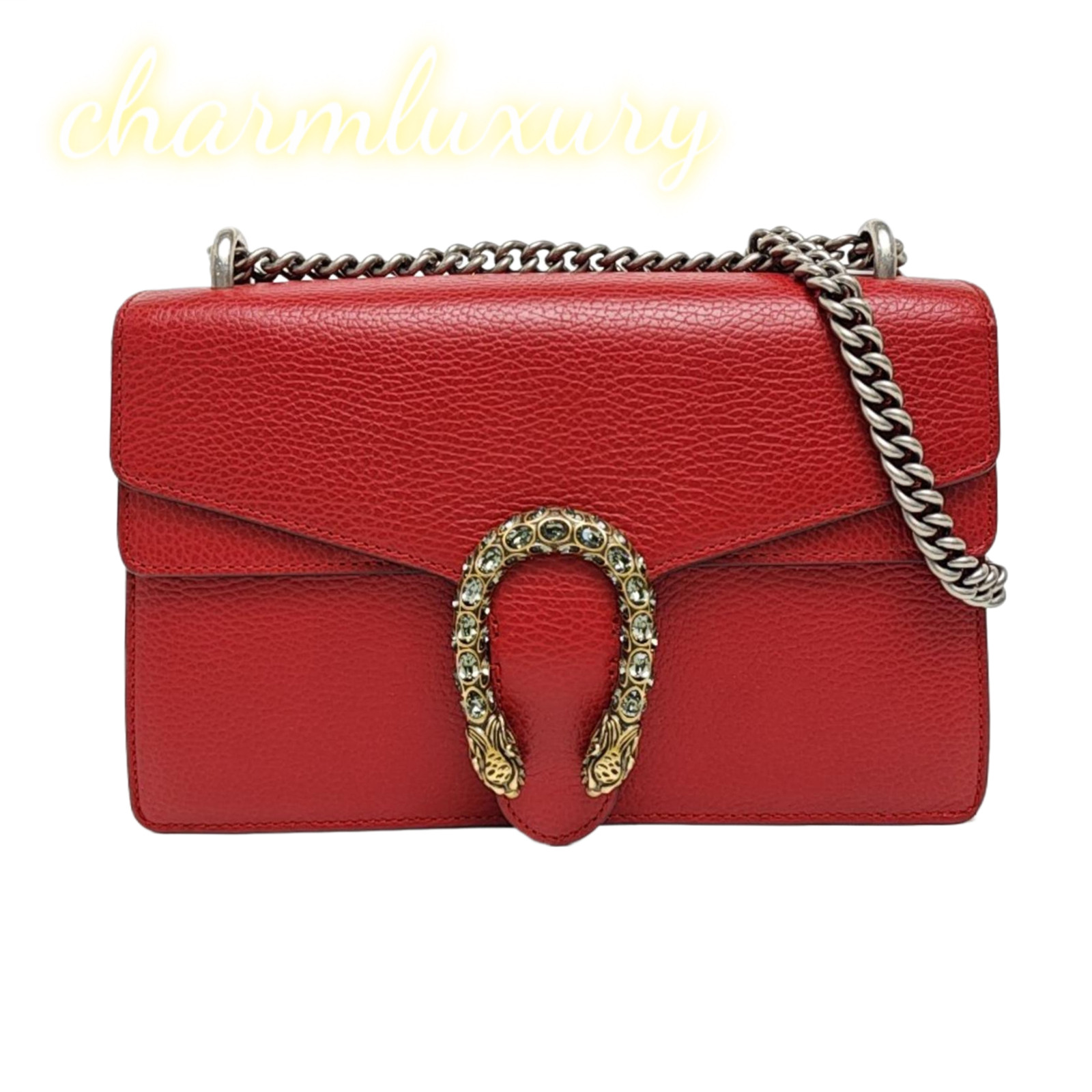 GUCCI Dionysus Full Leather Medium 28cm Red Calfskin Crossbody Bag Good