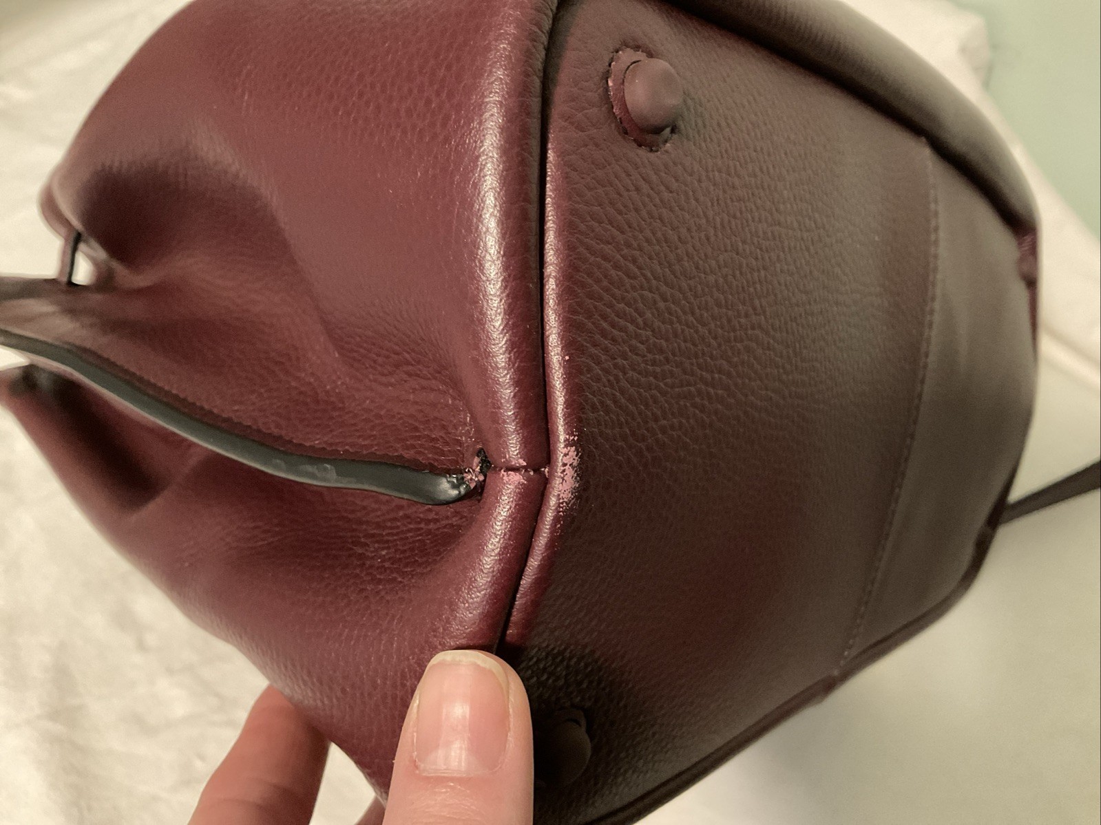 Cole Haan Grand Series Ambition Large Bucket Bag Burgundy Pebbled Leather Purse