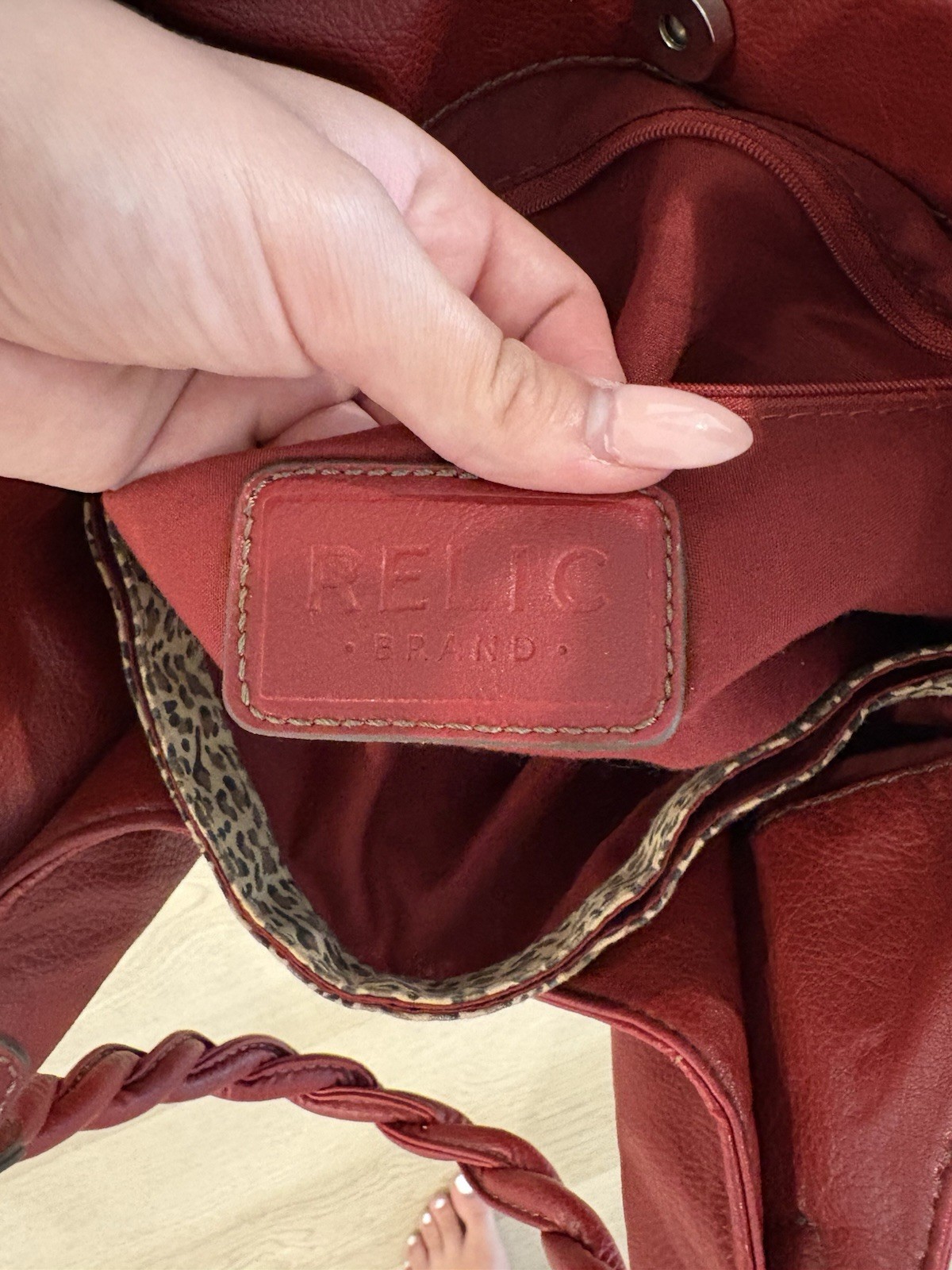 Relic Red Medium Shoulder Bag Braided Strap Detachable Strap Pockets
