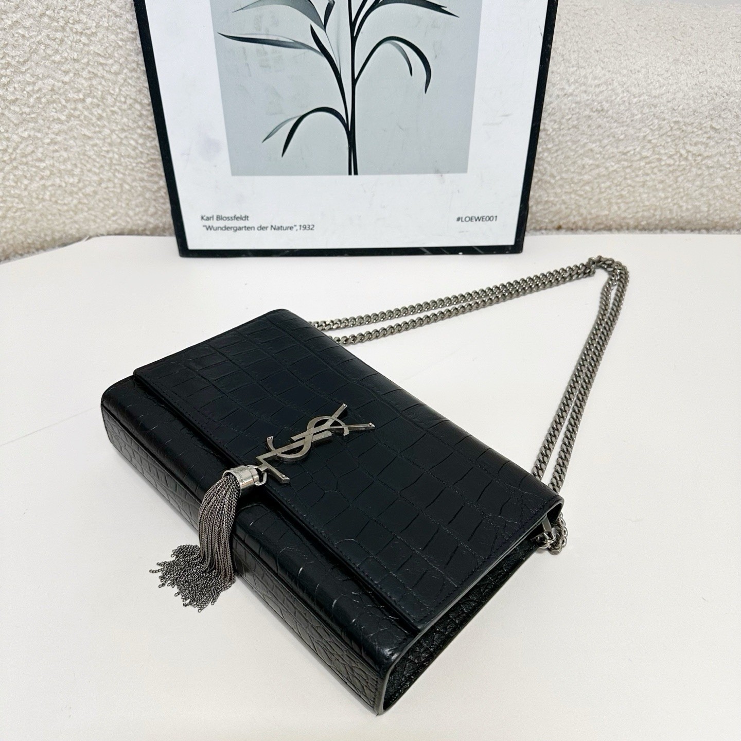 Saint Laurent Black Silver Kate Medium Tassel Chain Crossbody Bag