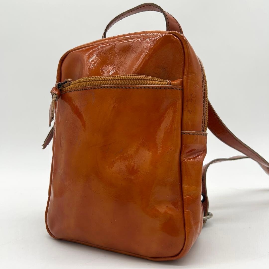 Miu Miu Y2K Tie Dye Patent Leather Mini Backpack Orange Logo Adjustable Strap
