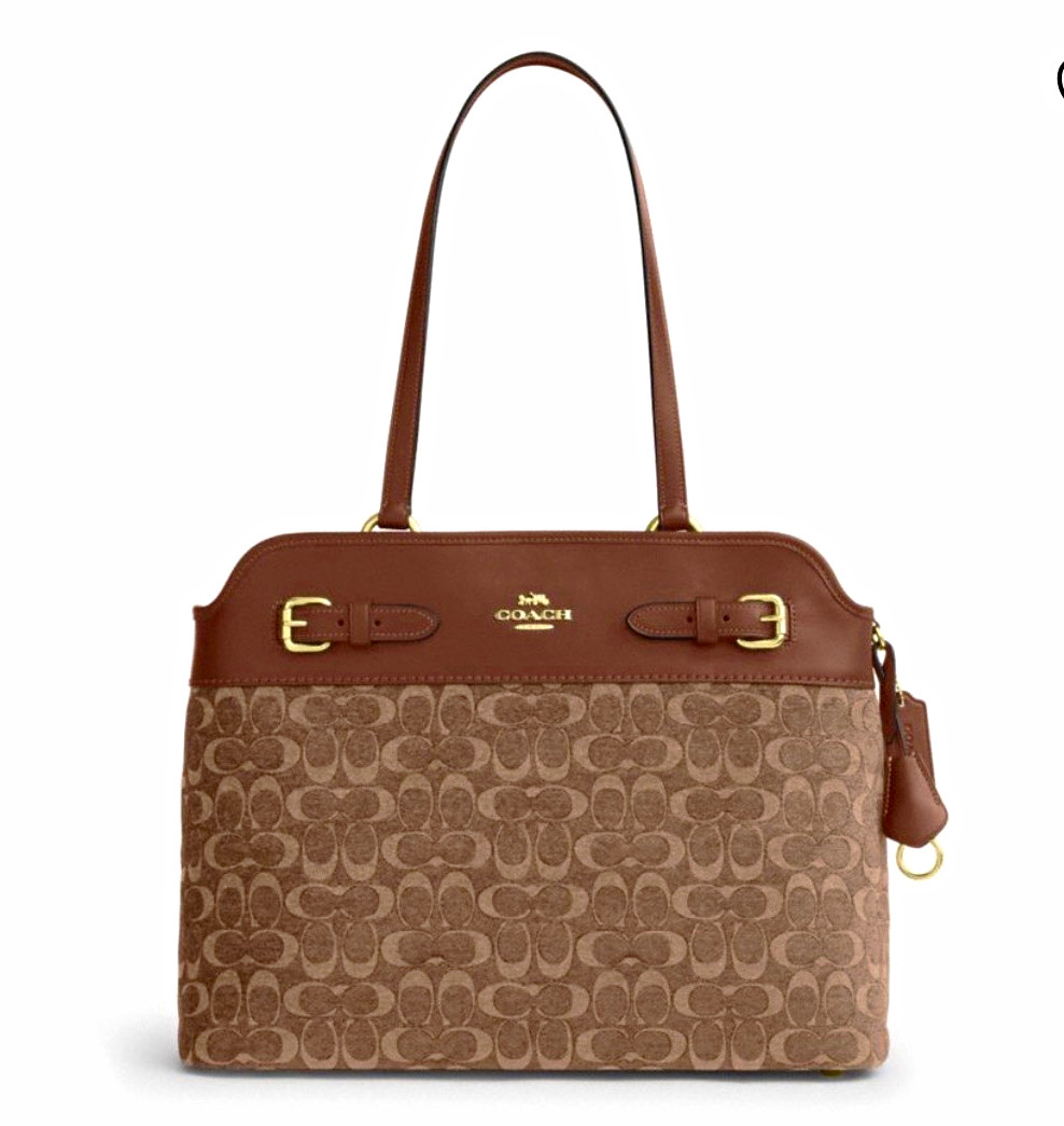 Coach Signature C Logo Easton Tote Brown/Khaki Large Zip Hang Tag Gold CCZ08 NWT