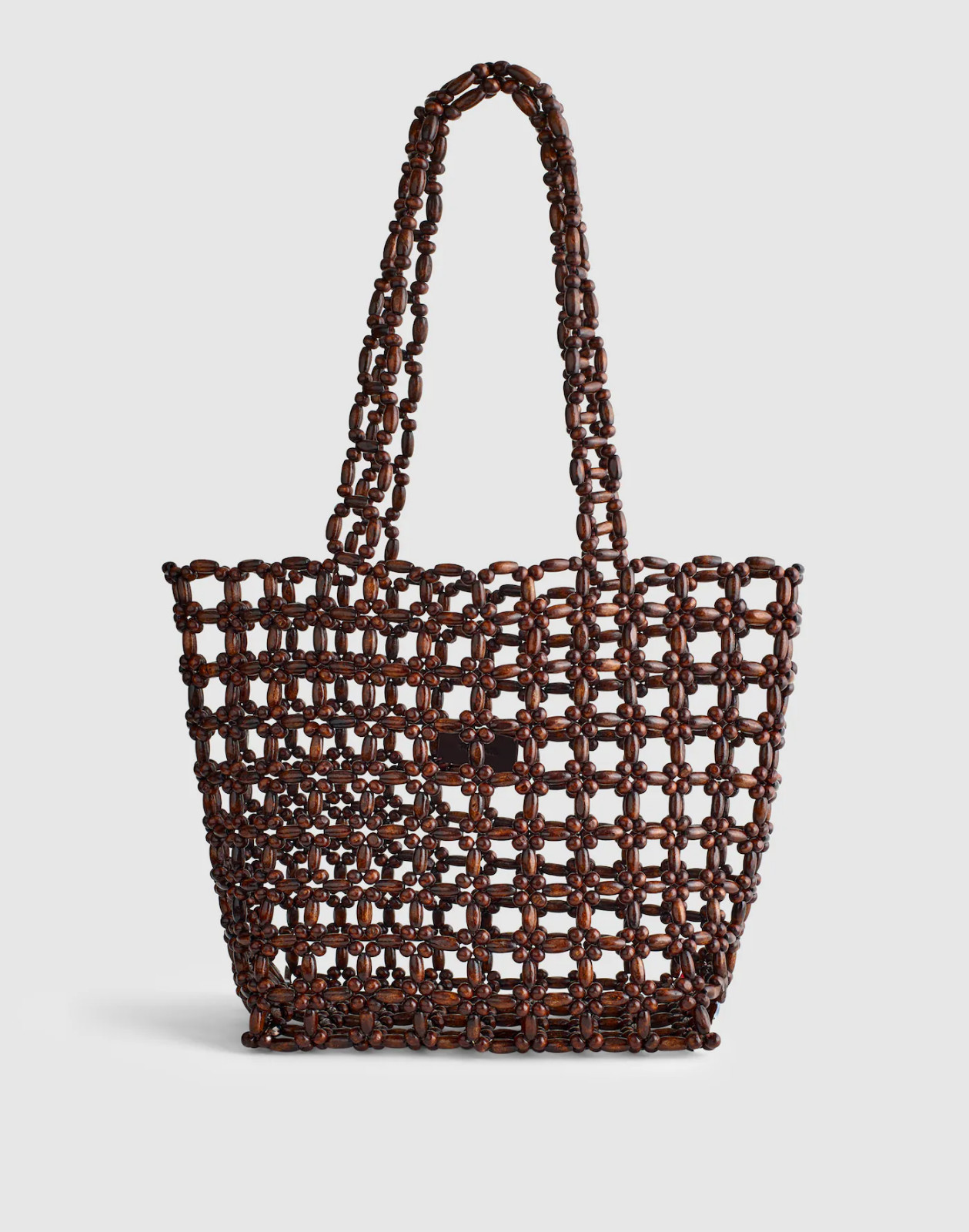 J.Crew Beaded Tote Bag Stained Multi Wooden Beads Cotton Cord Magnetic Closure