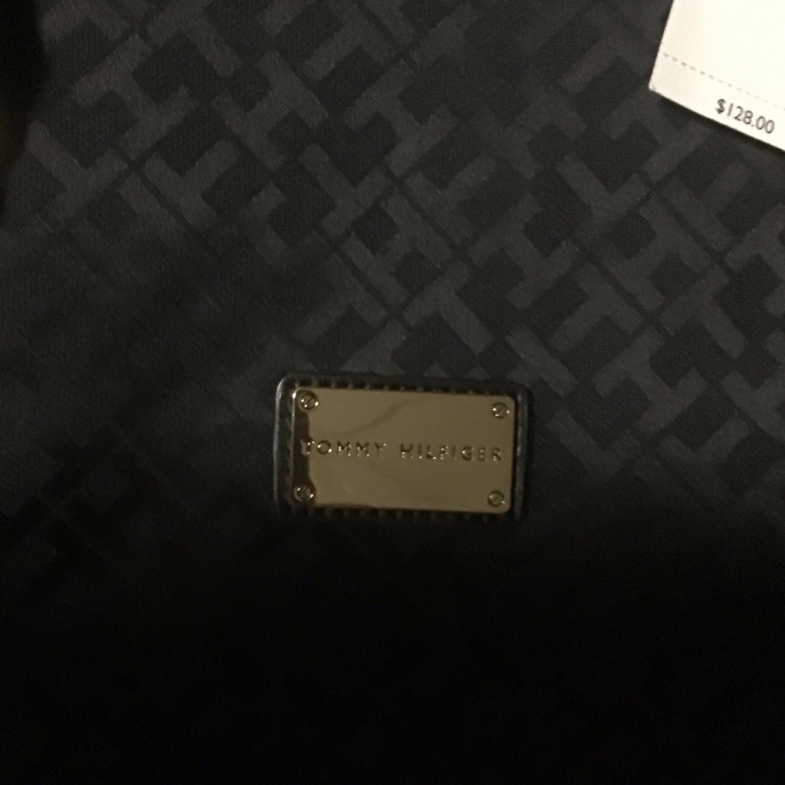 Tommy Hilfiger Women’s Black Monogram Tote Bag Gold Logo Plaque Double Handles