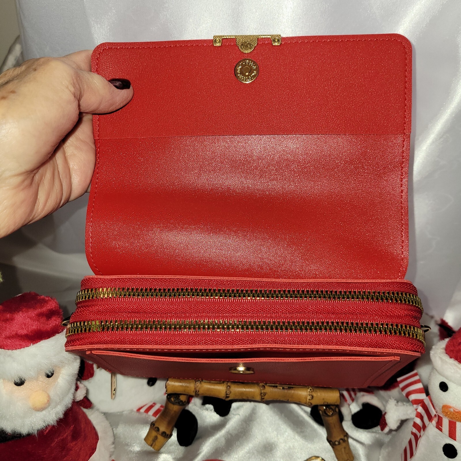 Forever Lovely Design For Madley Red Crossbody/ Clutch Double Inside Zips Vegan