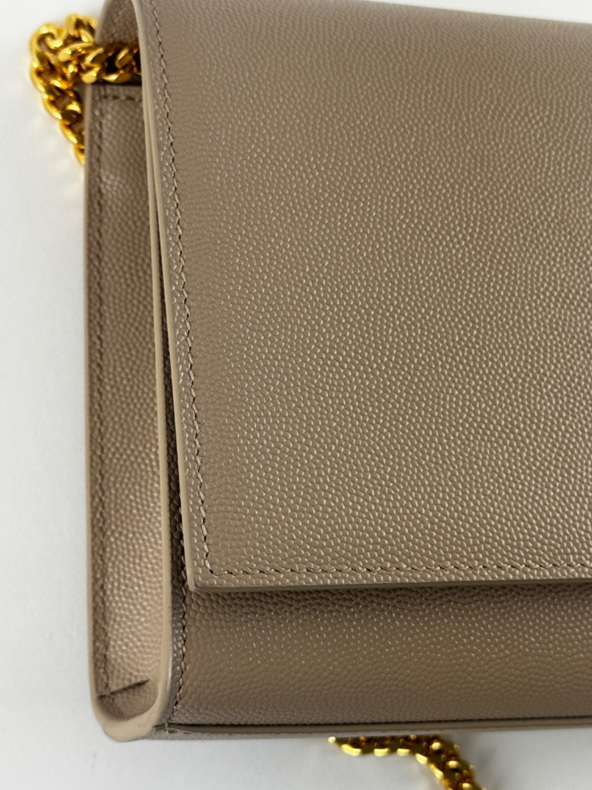 Saint Laurent Grain De Poudre Medium Monogram Kate Satchel Bag Dark Beige YSL