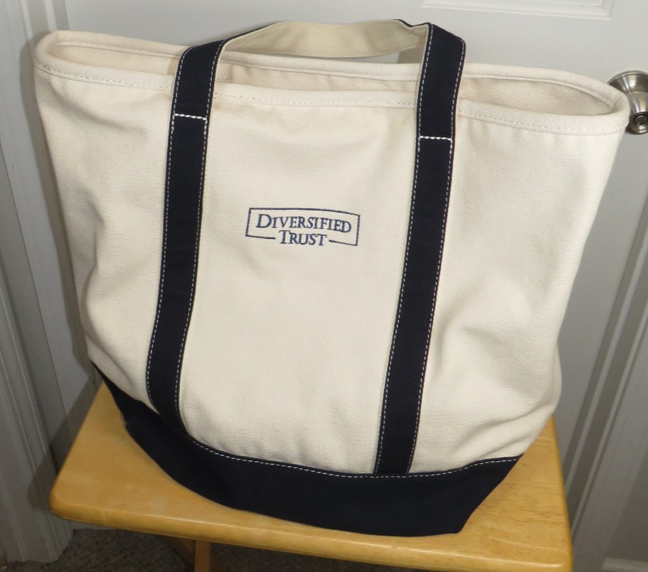 LANDS END Canvas Boat Tote Bag XL Open Top 21”x16”x9” Natural/Navy Logo*