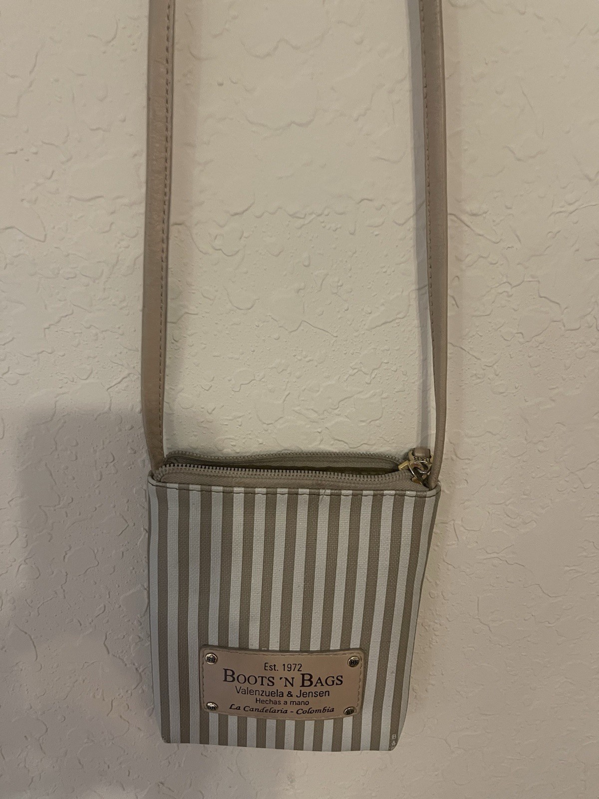 Vintage Boots ‘N Bags Striped Canvas & Leather Crossbody Pouch