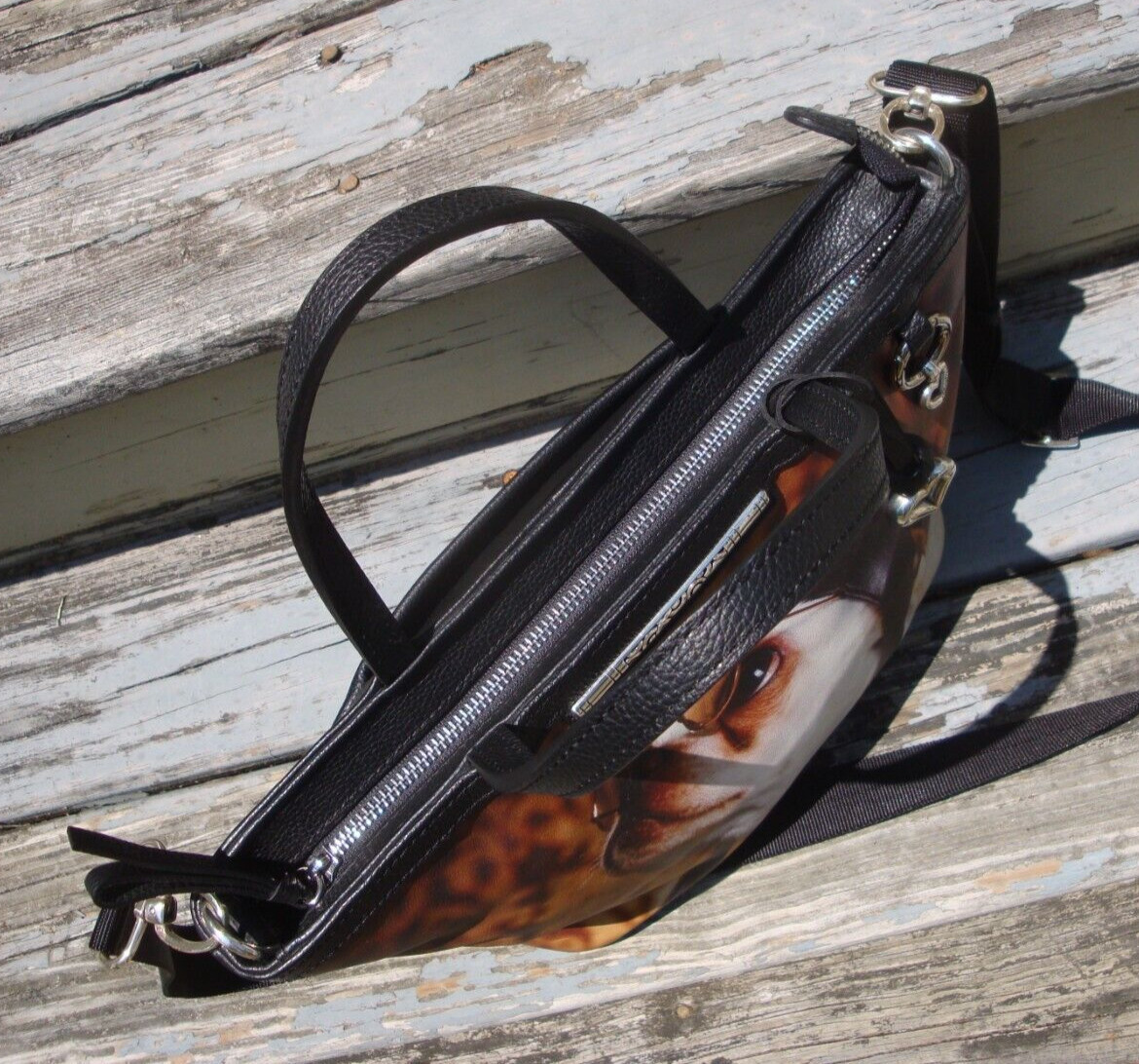 BRIGHTON Black Leather Handbag Tote Pilot Crossbody Dog Purse Pet Gift Aviator