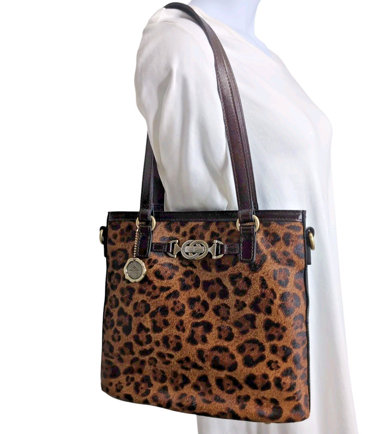 NEW Patricia Nash Lundy Convertible Crossbody Tote Bag Leopard Calf Hair NWOT