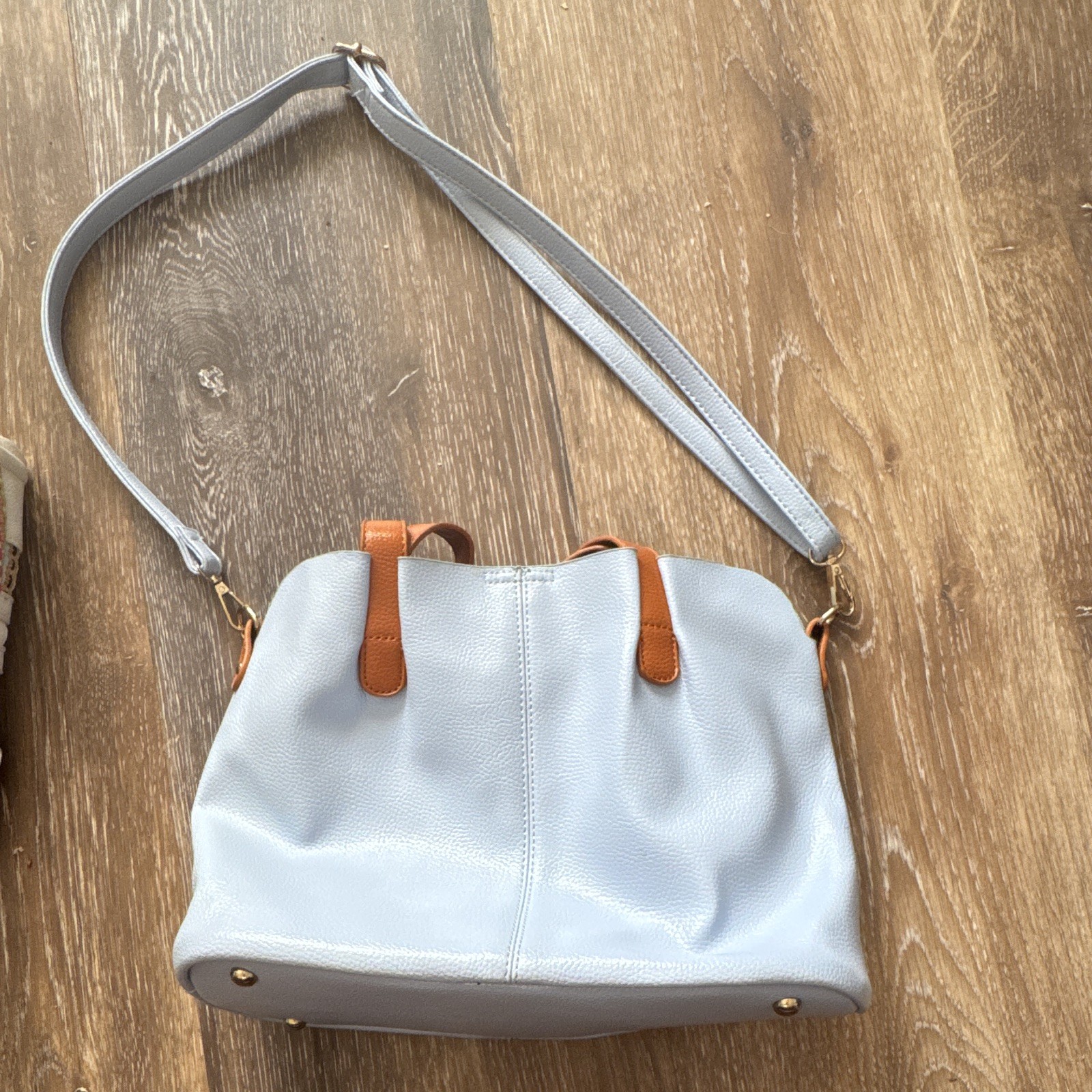 Borsetta Milano Blue Pebbled Satchel Gold Hardware Magnetic, Pockets