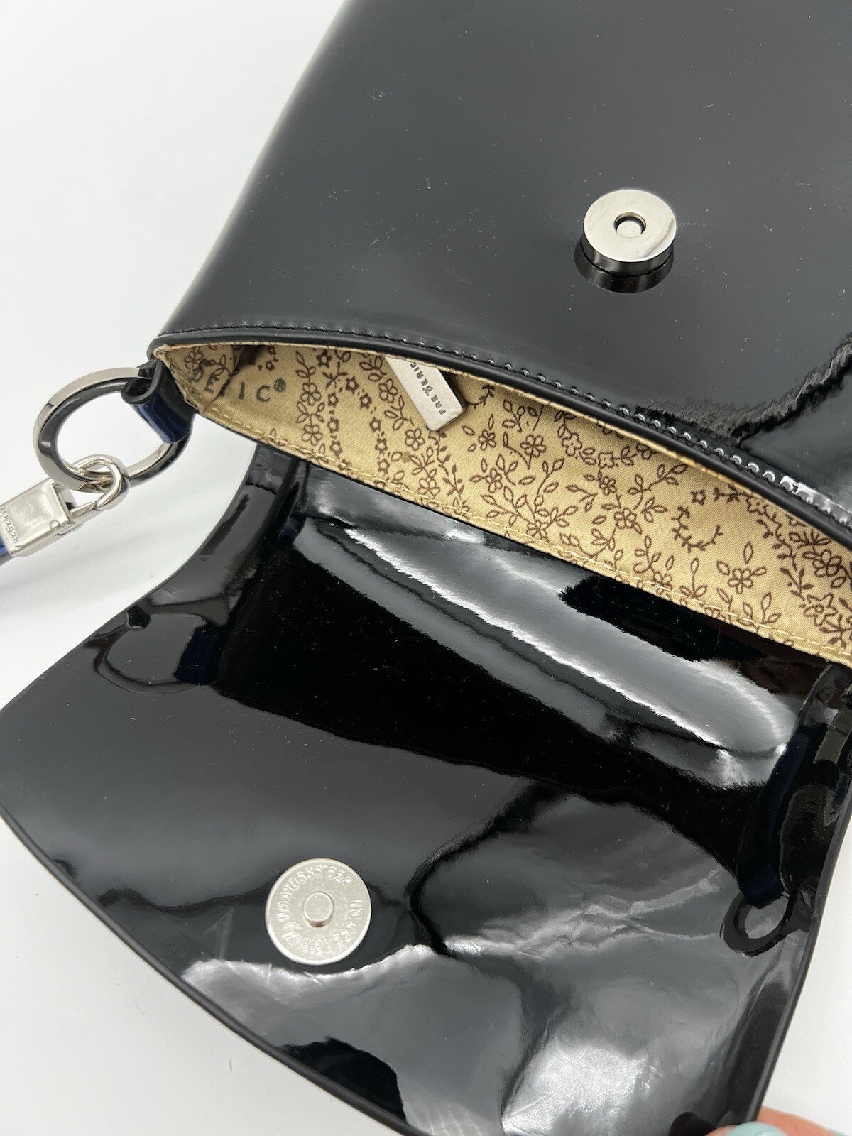 FredericT Paris Black with Royal Blue Patent Crossbody Bag Purse