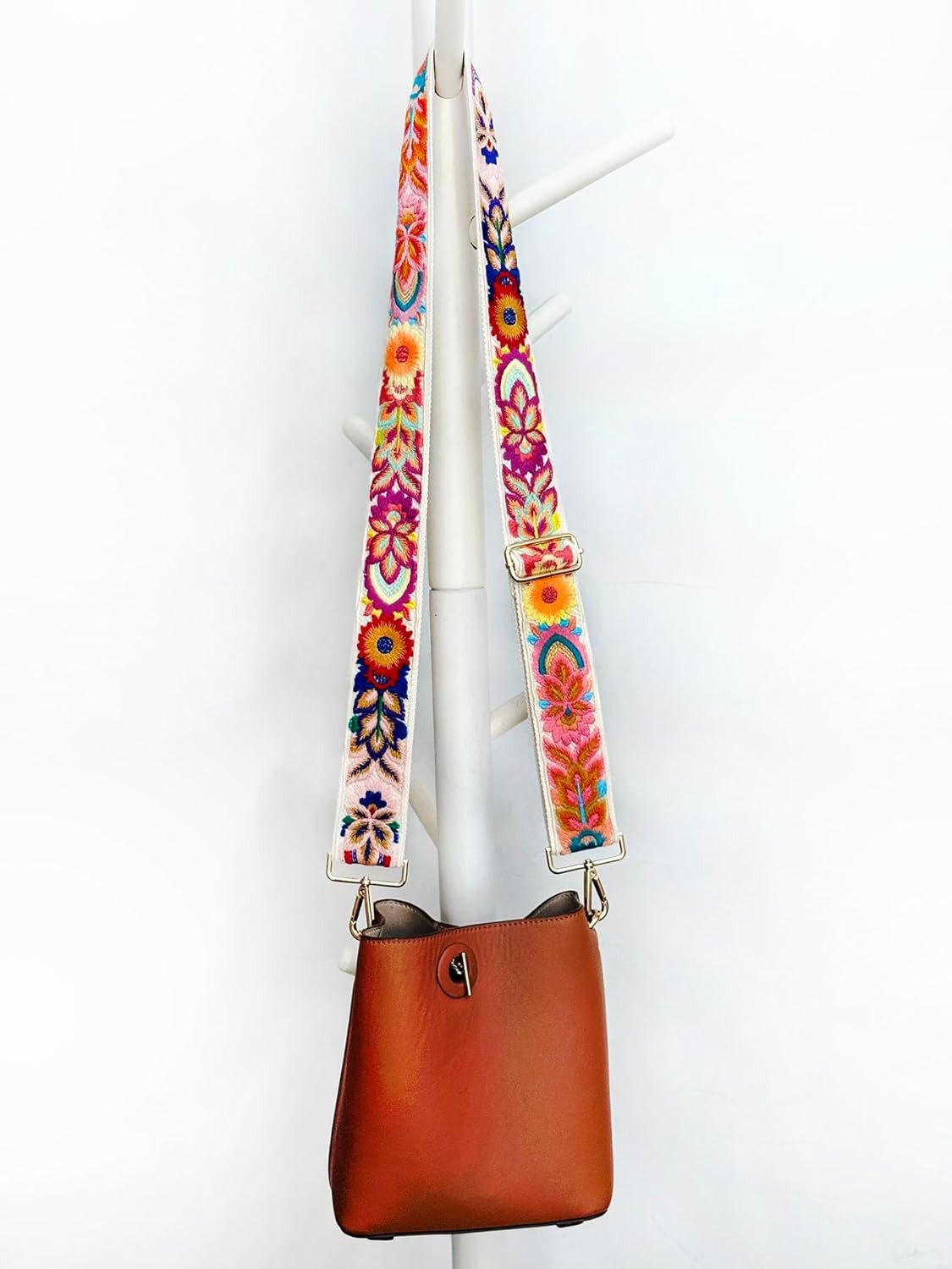 Adjustable Embroidered Floral Purse Strap Wide Crossbody Bag Replacement Ivory