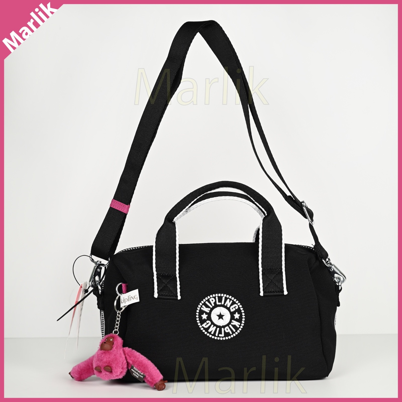 Genuine Kipling Bina M Small Crossbody Shoulder Bag Terra Jet Black w Keychain