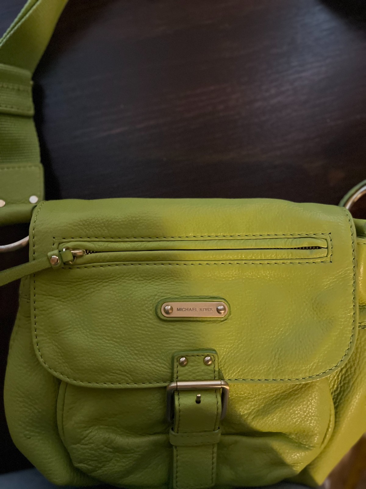 Michael Kors Green Leather Crossbody Shoulder Bag Purse Adjustable Strap
