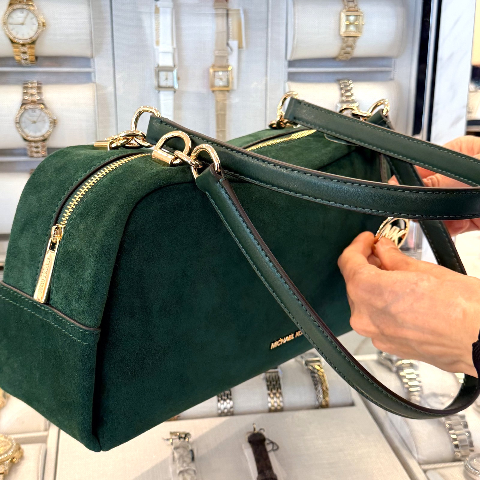 Michael Kors Cecily Medium Shoulder Purse Bag Suede Leather Moss