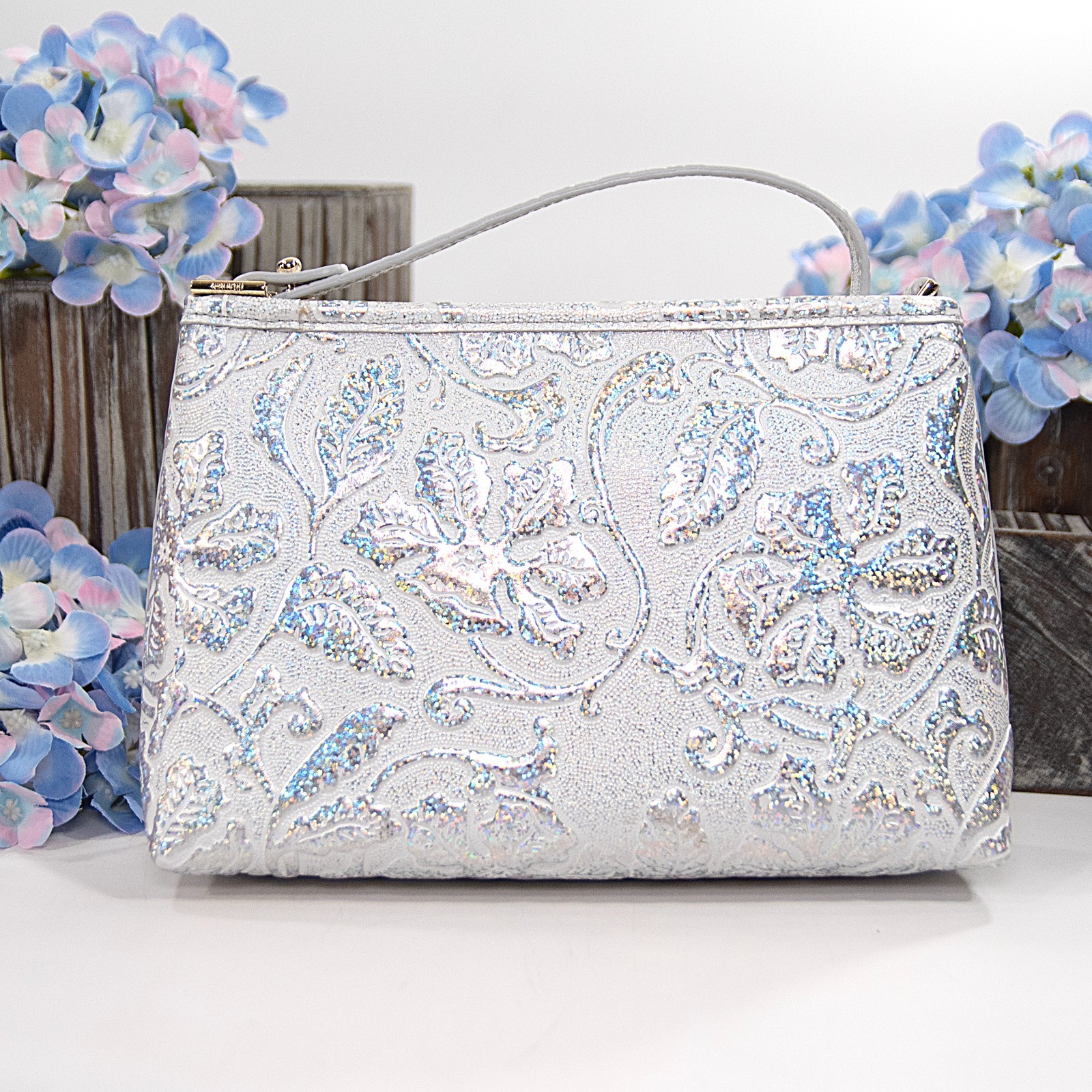 Brahmin Chrome Estonia Silver Iridescent Leather Lorelei Shoulder Bag NWT