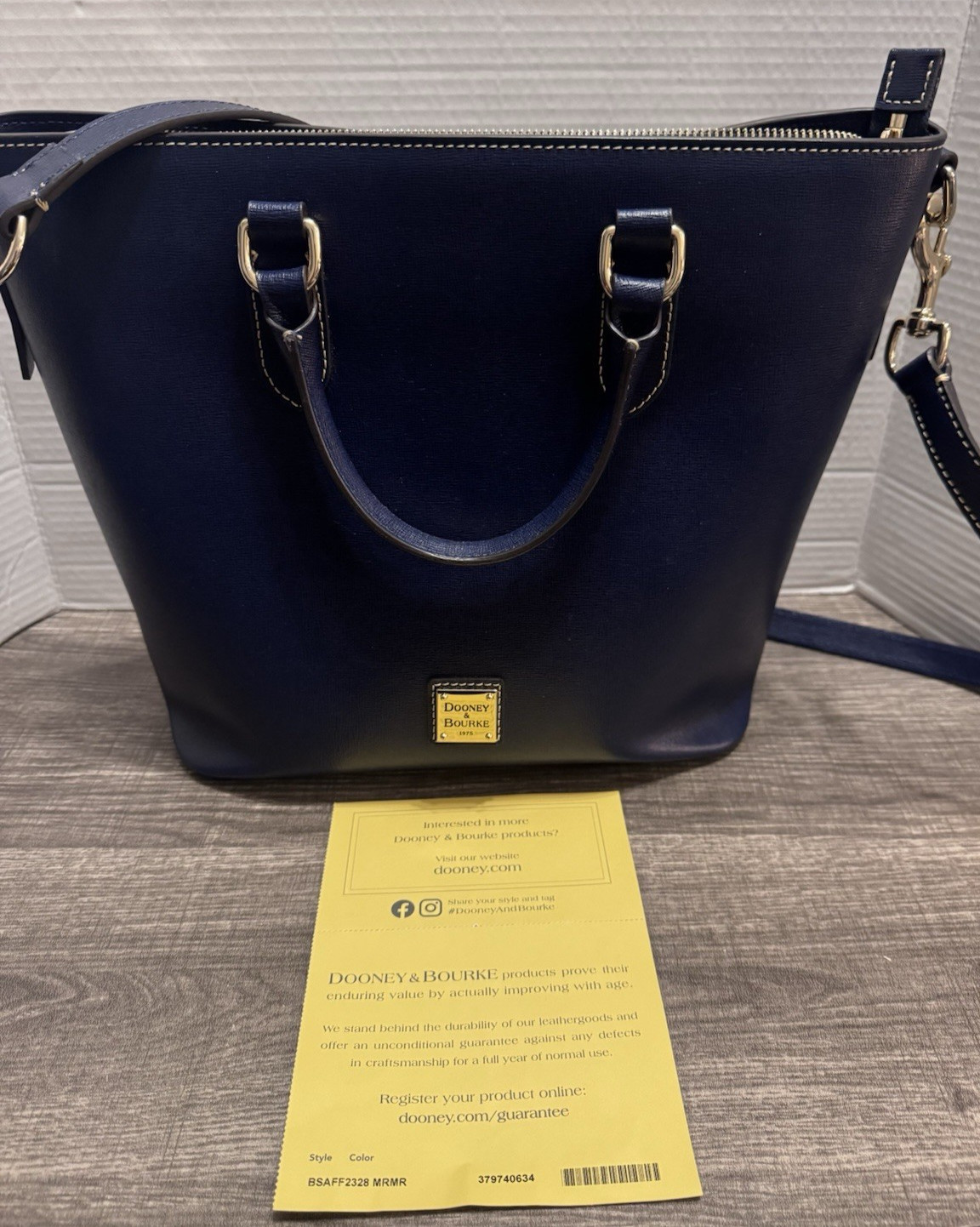 Dooney & Bourke Saffiano Editor’s Tote Deep Marine Blue Clean 11.5 inches tall