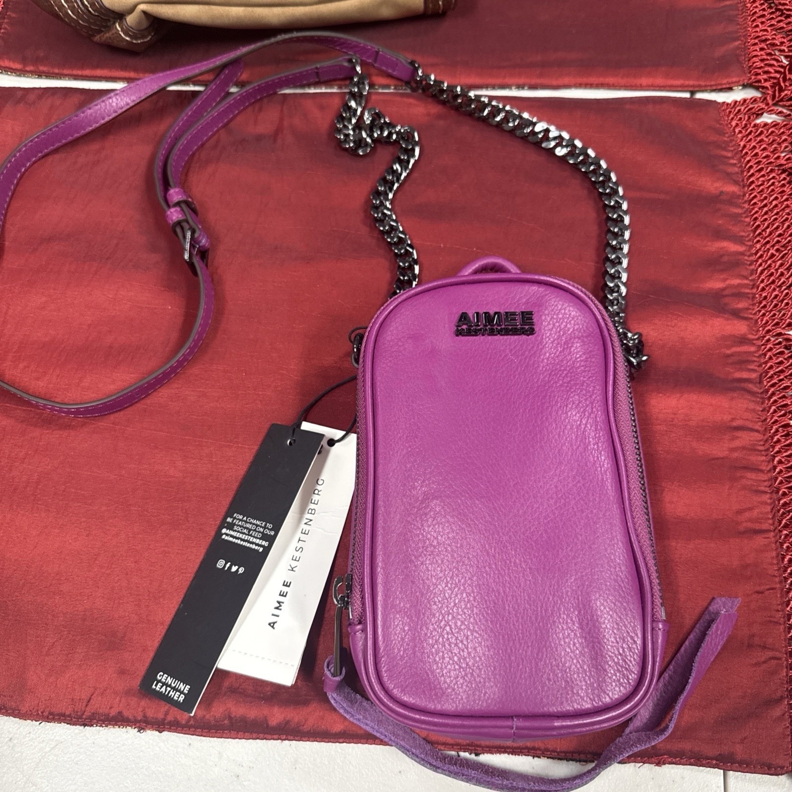 345-Aimee Kestenberg Chelsea Crossbody Bag Leather With Chain Iris NWT