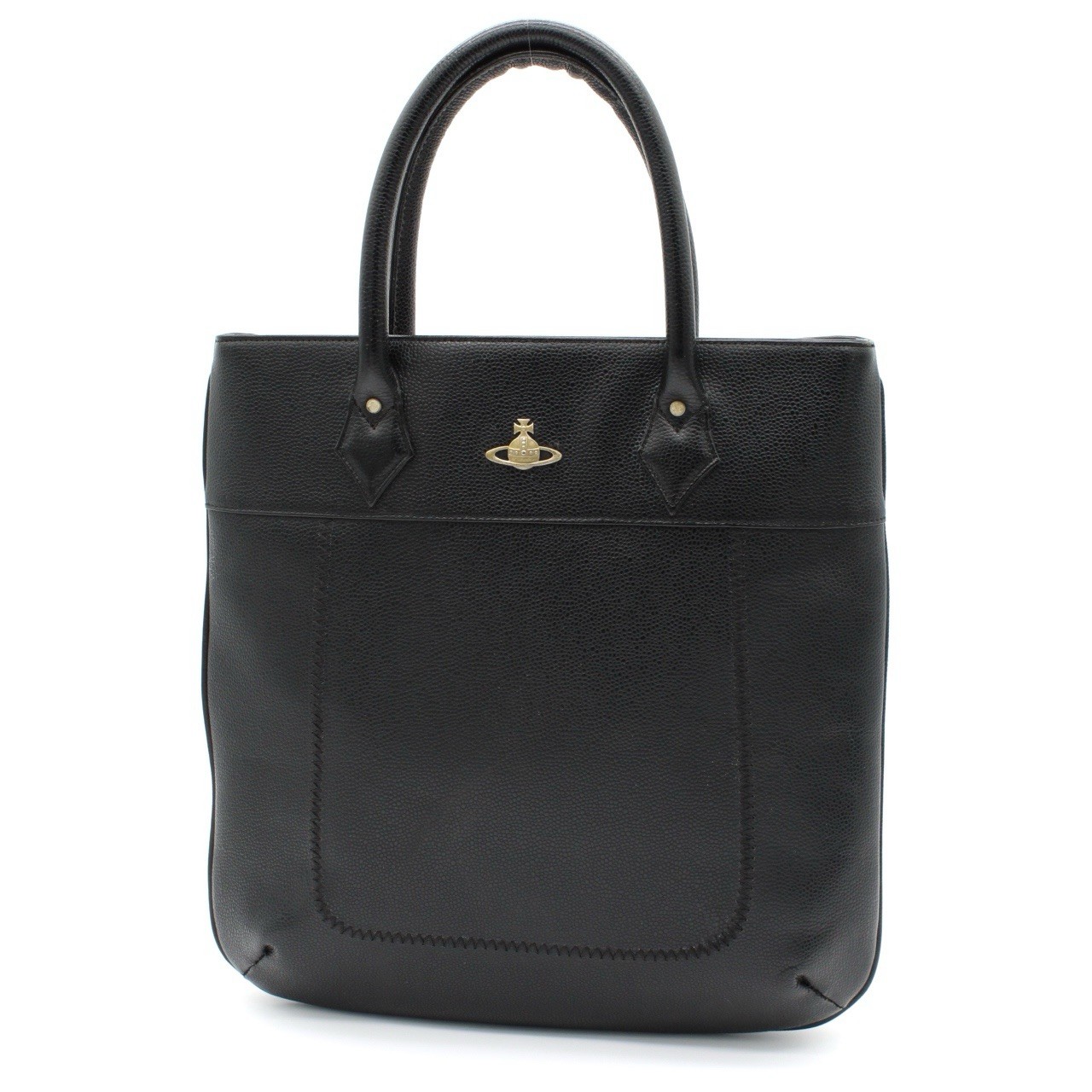Vivienne Westwood Orb Leather Black Handbag A4 Ant Print Gold Hardware