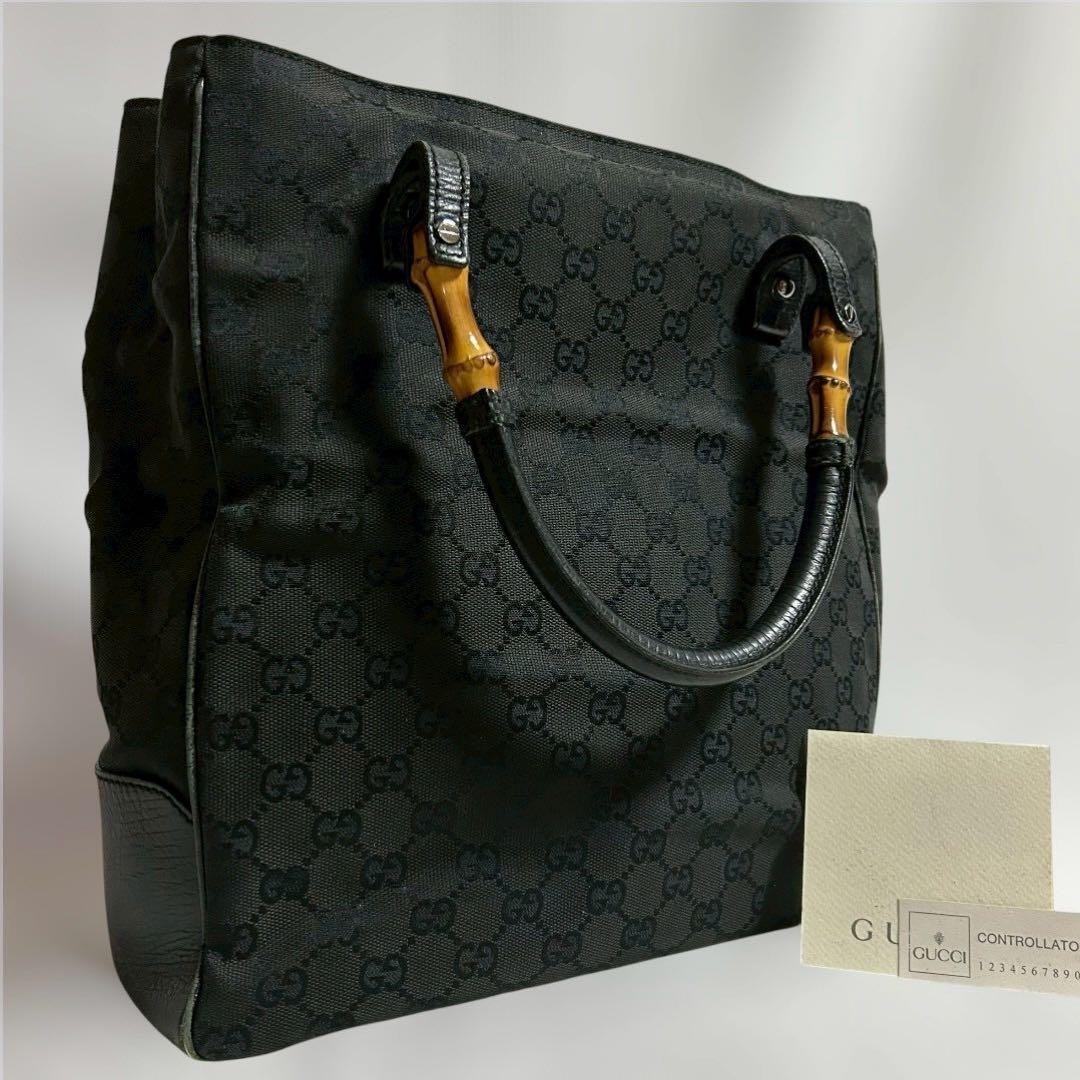 Authentic GUCCI Women’s Tote Bag Black Leather and Canvas, 31.5cm x 29cm