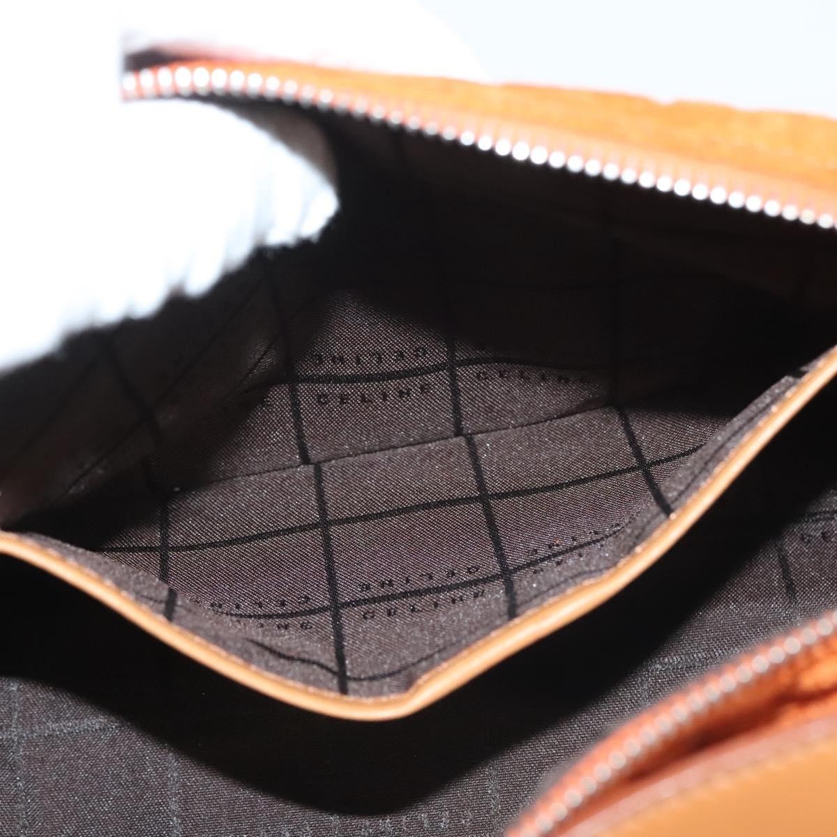 CELINE C Macadam Canvas Hand Bag Suede Orange Silver Auth bs27483