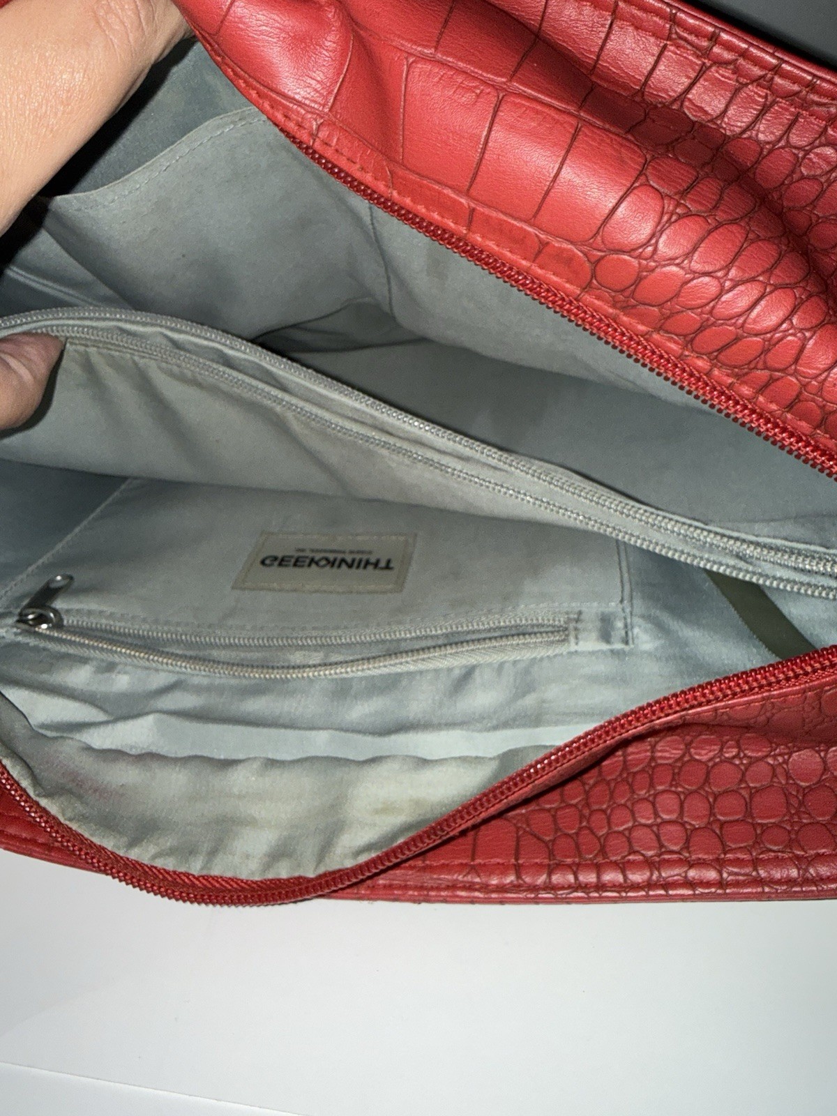 Hand Bags of Holding Red Croc Embossed Large Crossbody Bag w/ Charm