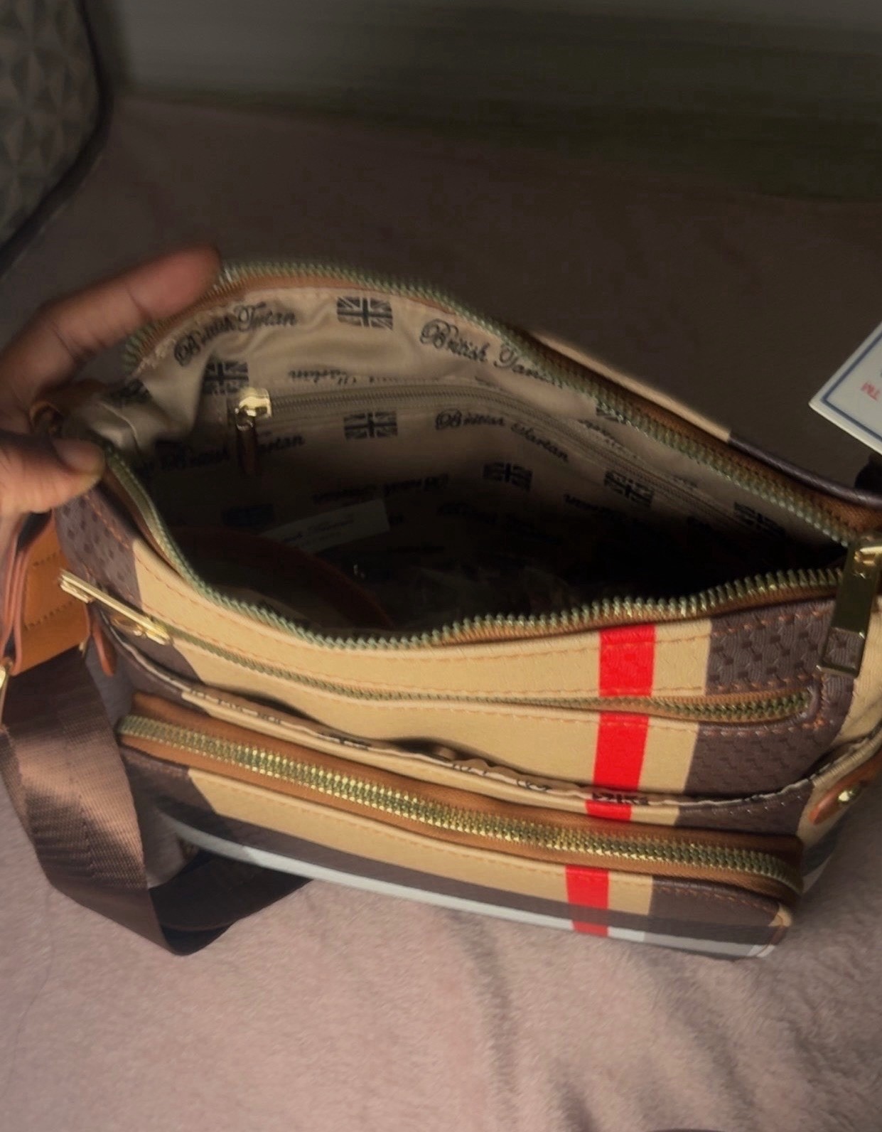 Women’s Plaid Medium Crossbody Bag w/ Zip Closure, Gold Hardware, Pockets