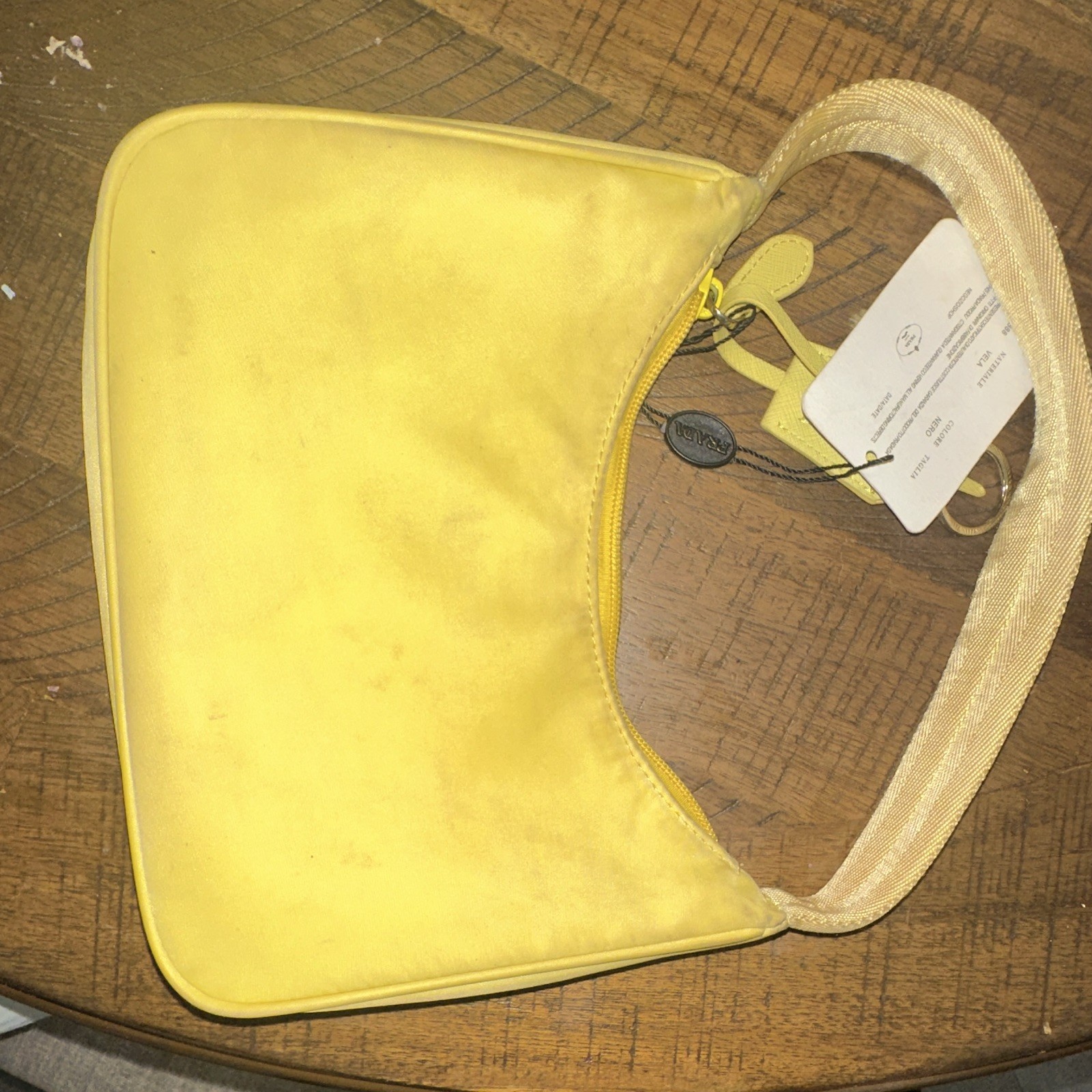 PRADA Yellow Crescent Shoulder Bag Small Zip Closure Silver Hardware Logo Card