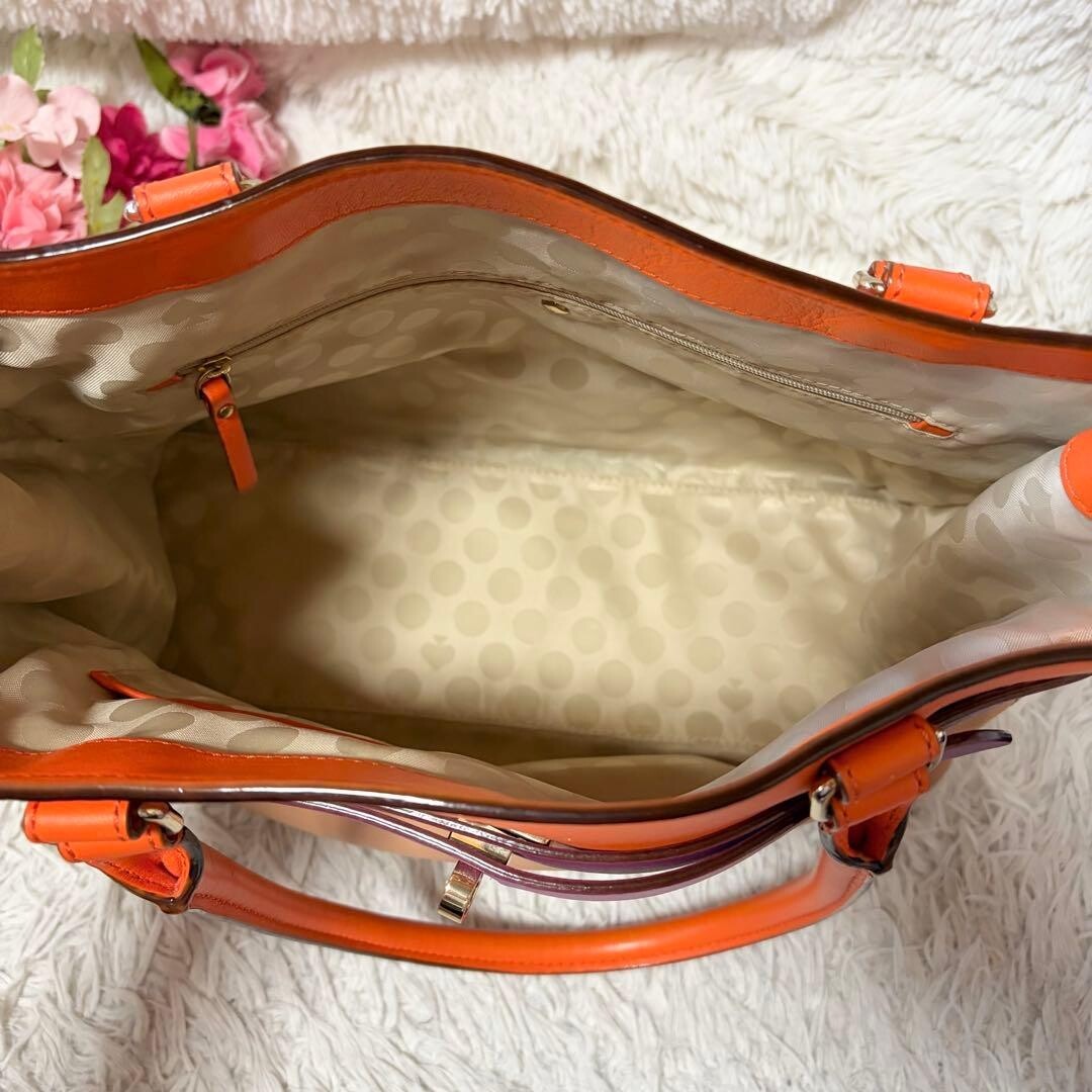 Kate Spade New York Beige Orange Leather Tote Bag Gold Turn Lock A4 Work 34cm