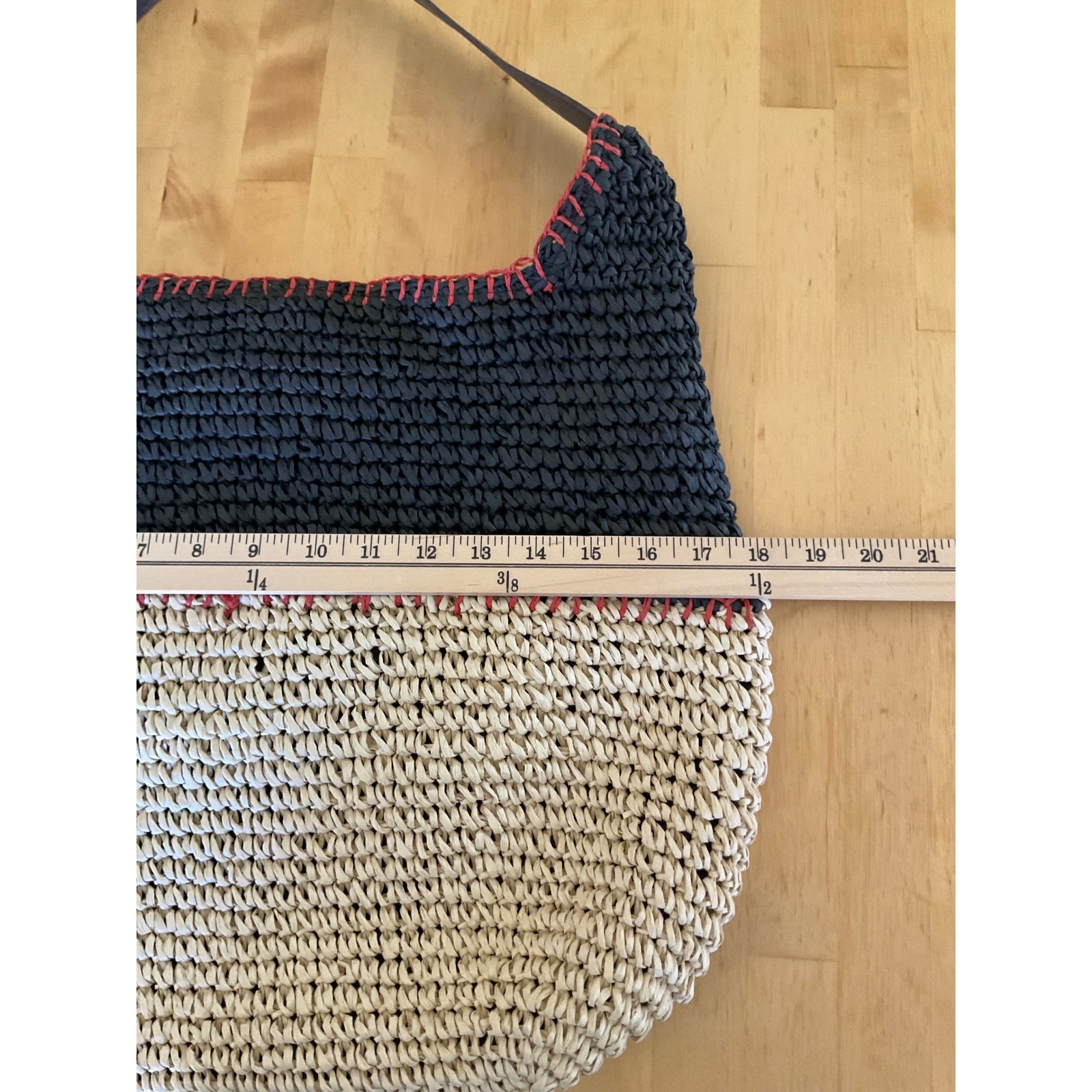 Sonoma Goods For Life Woven Straw Hobo Bag Black Tan Colorblock Red Whipstitch