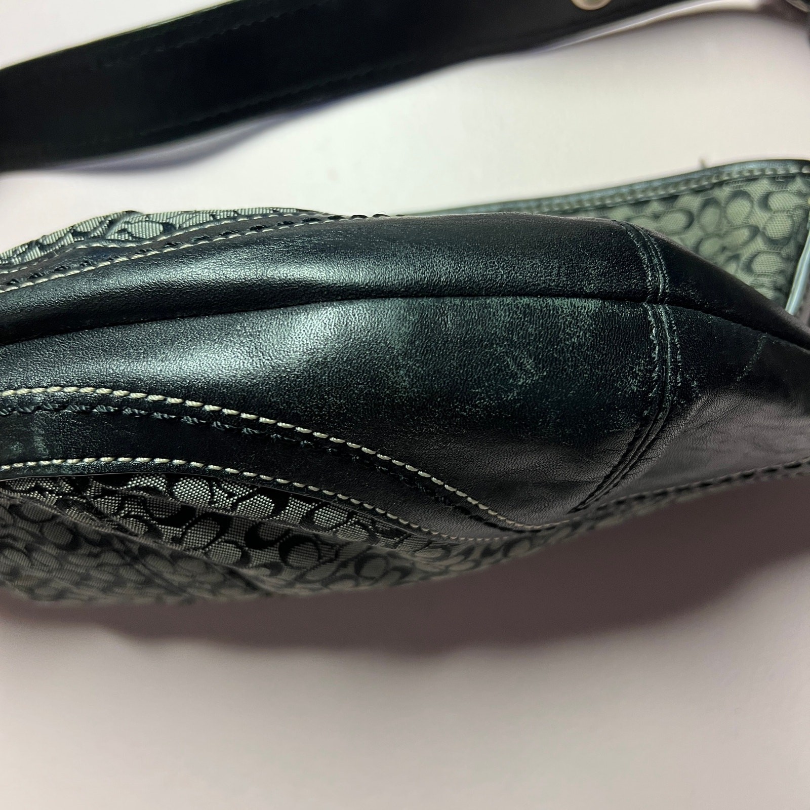 Coach Leather Fabric Small Black Bag/Purse Zip Closure Printed Logo