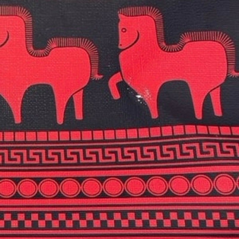 Jonathan Adler Equestrian Horse Southwestern Black Red Large Clutch Purse Bag