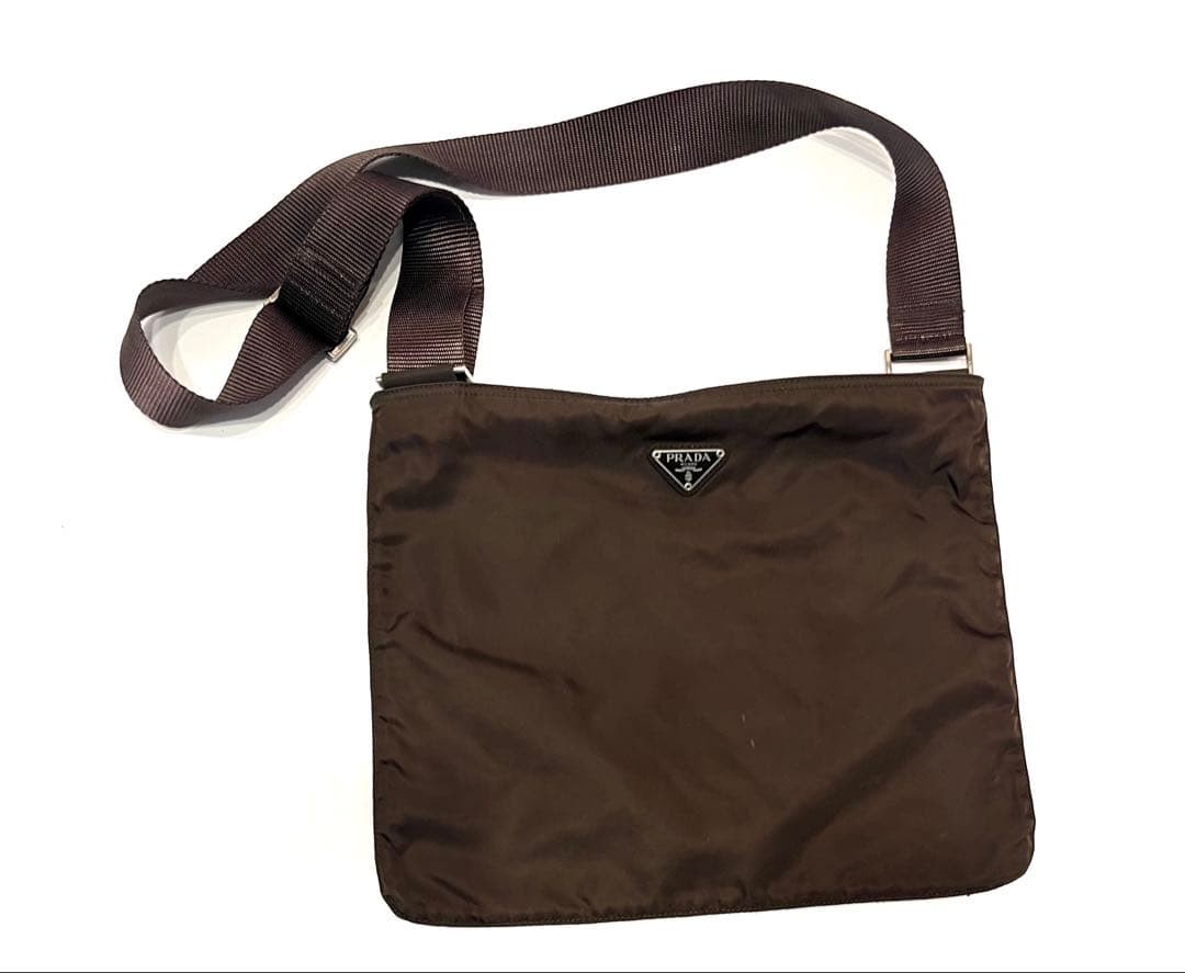 PRADA Nylon Crossbody Shoulder Body Bag Pouch Brown Strap 120cm Woman Accessorie