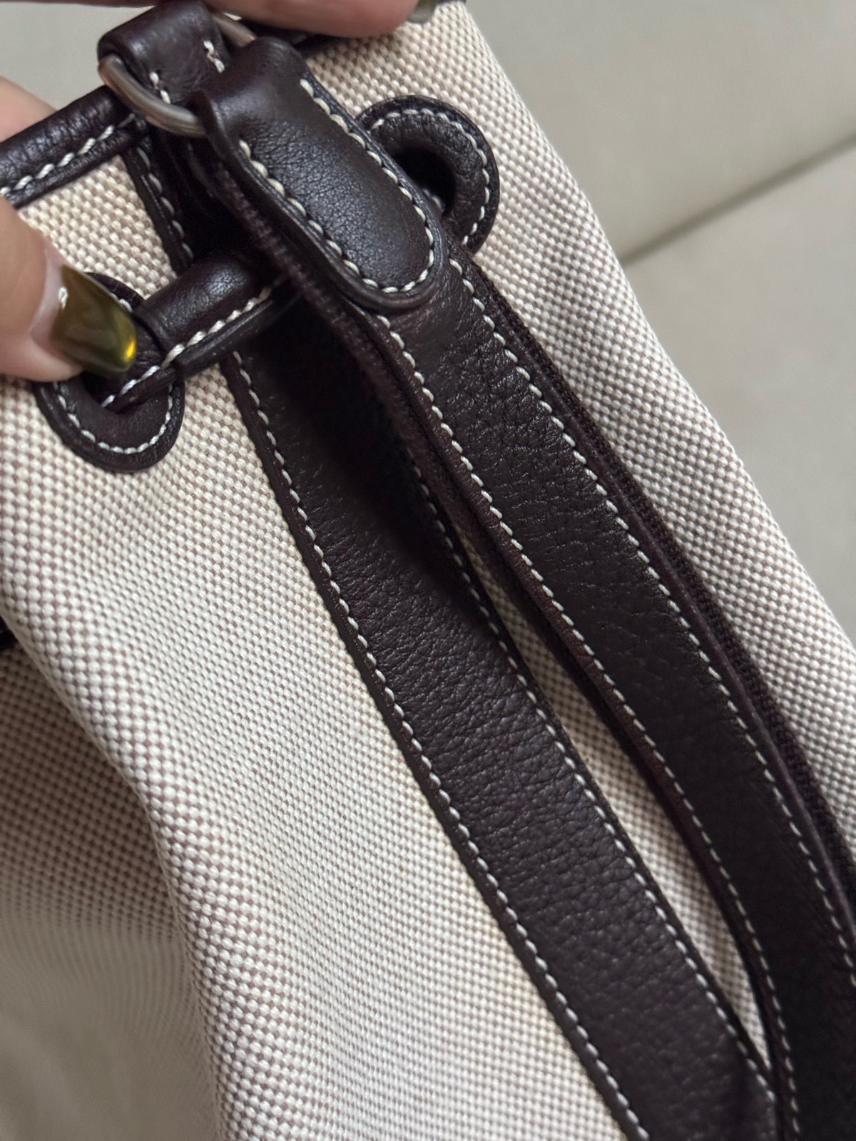 Hermes Bucket Bag Normal Size Beige Canvas Handbag Crossbody Bag Duty Paid