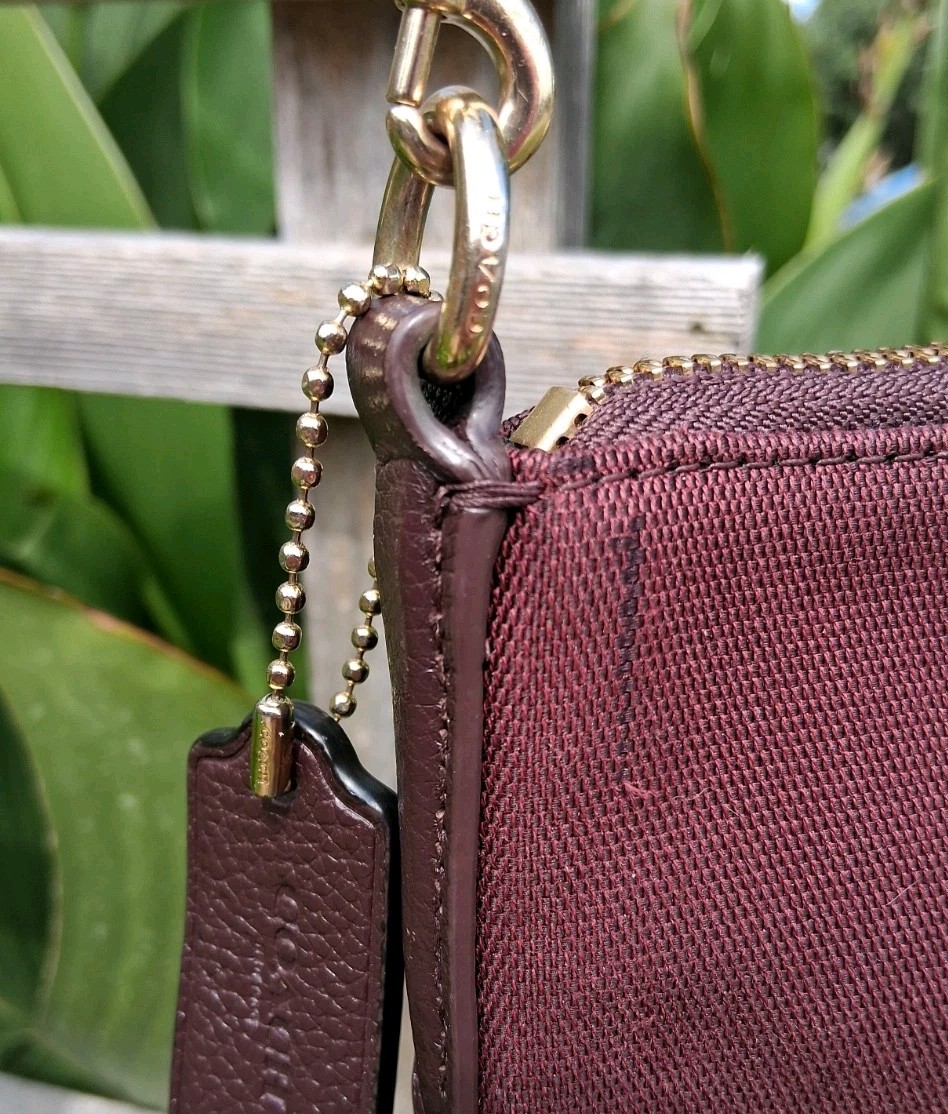 Vtg Coach Kitt Colorblock Crossbody Bag Brass Oxblood Leather Pink Jaquard Print