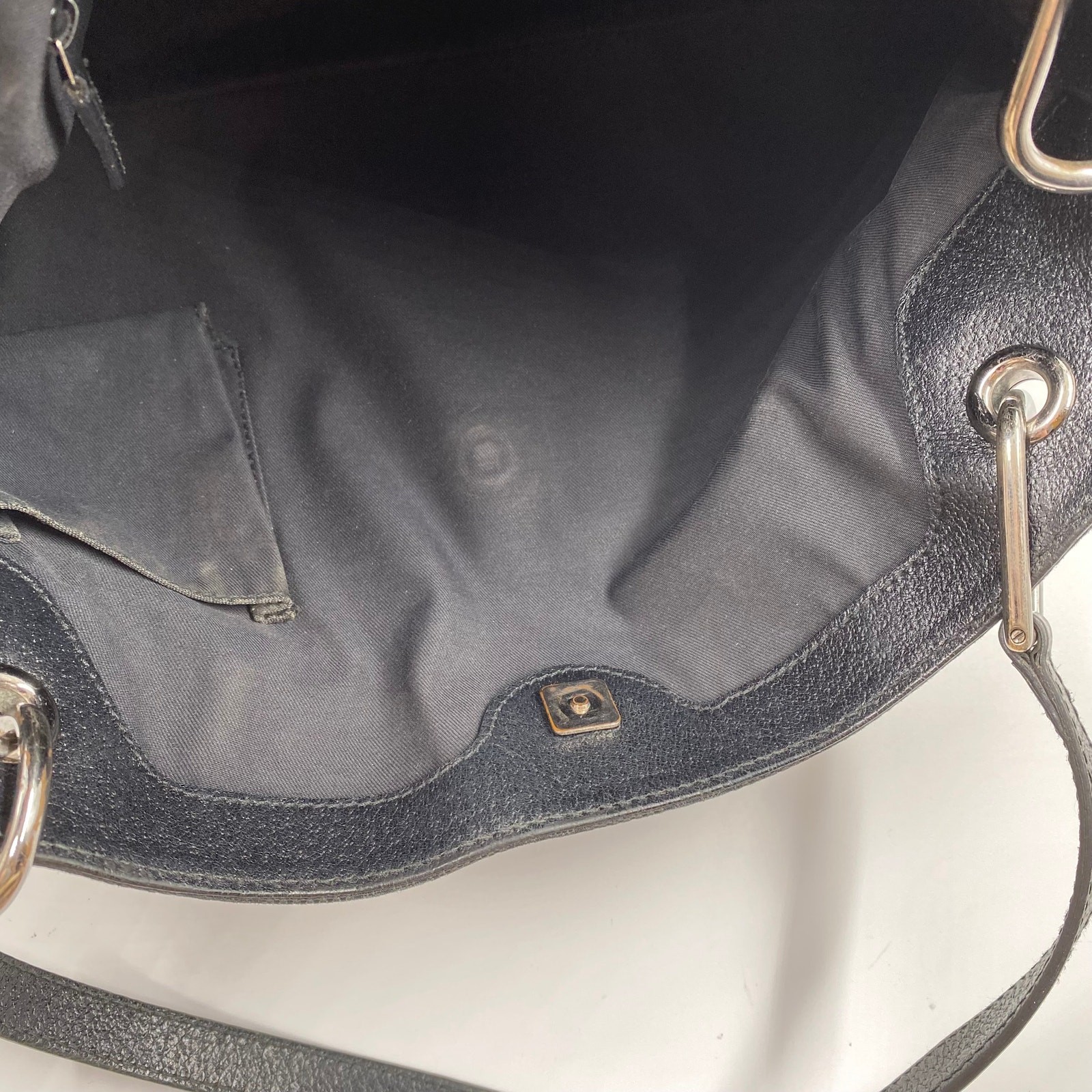 Gucci GG Monogram Eclipse Tote Bag Cloth Canvas Leather Trim Black Y2K Purse
