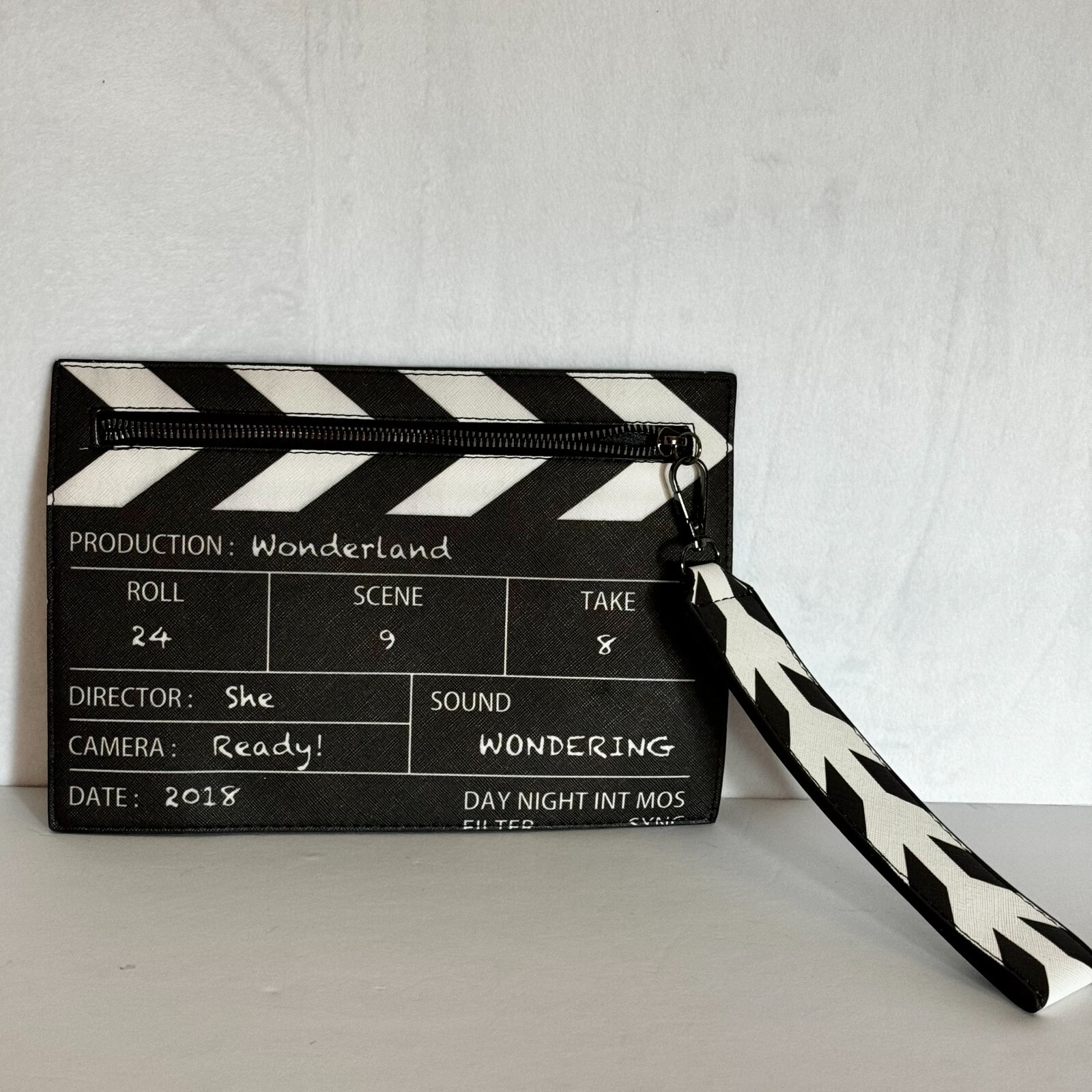 Movie Table Clapper Board Wrist Bag Scene Film Zip Handbag Purse No should strap