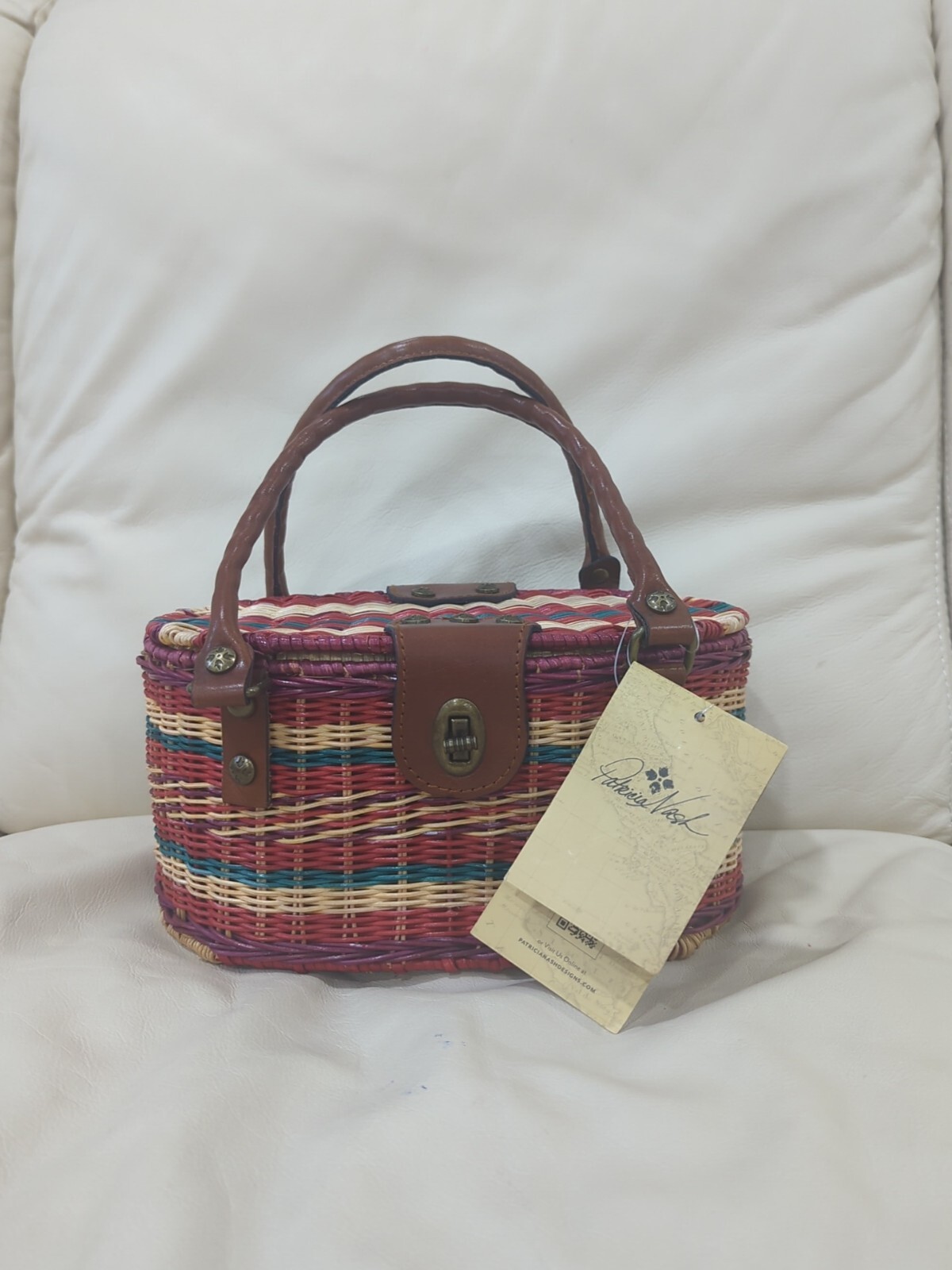 PATRICIA NASH Woven SPRING WICKER Majadas Multi Stripe BASKET BAG