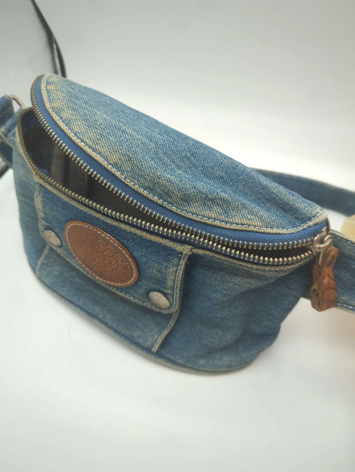 Liz Claiborne Lizwear Vintage Denim Fanny Pack 1990’s Leather Trim