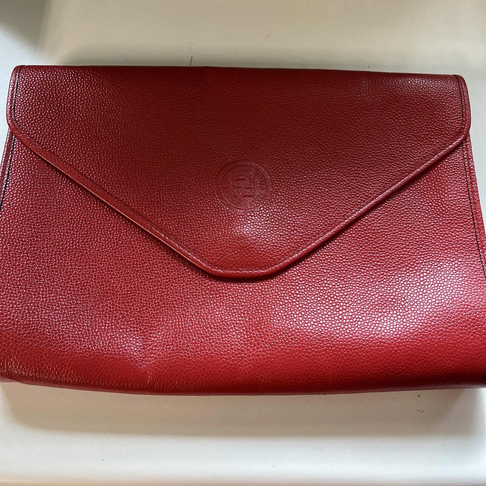 Fendi Vintage Red Leather Large Envelope Clutch bag