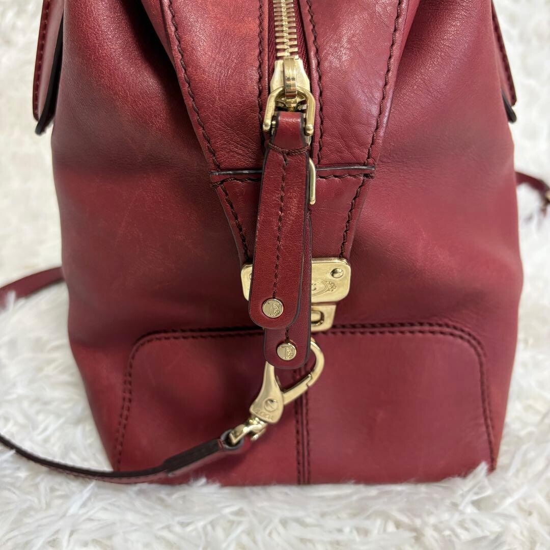 Tod’s D Styling Red Leather 2Way Tote Bag Shoulder Handbag Gold HW 2Way Strap
