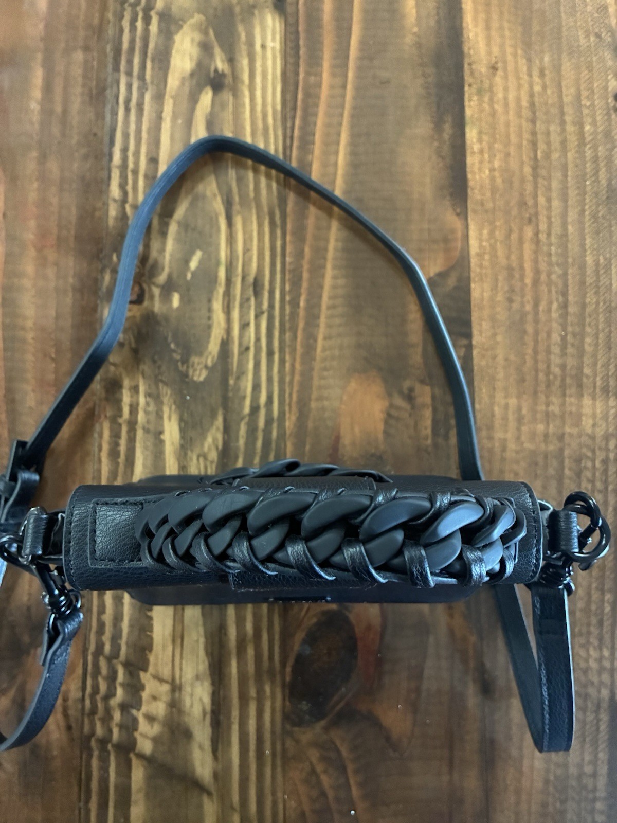 BCBGeneration Black Pebbled Shoulder Bag Braided Handle Chain Accent Magnetic