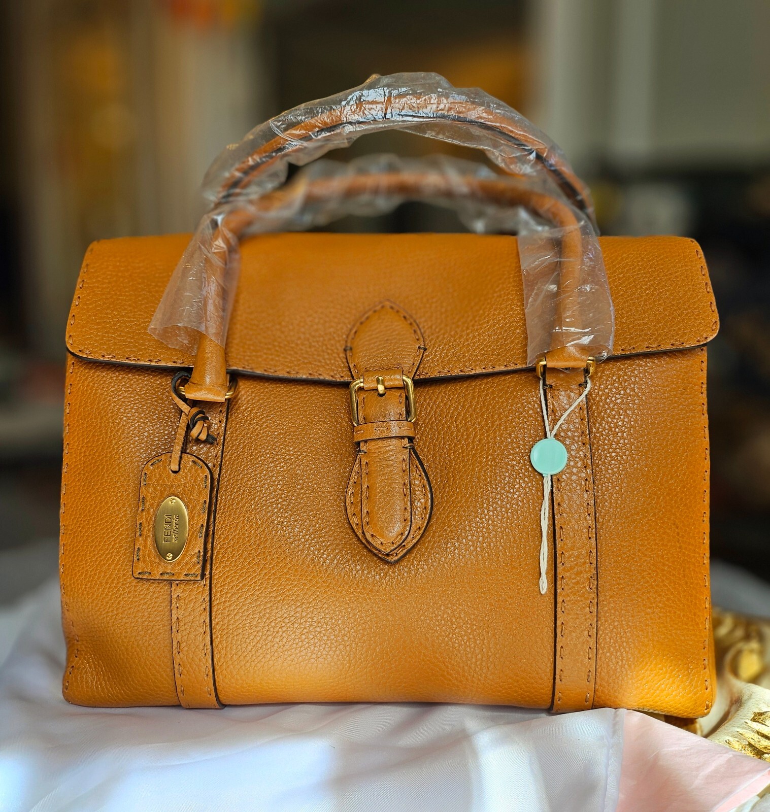 $3K FENDI Large Selleria Linda Bag, orange brown, NEW