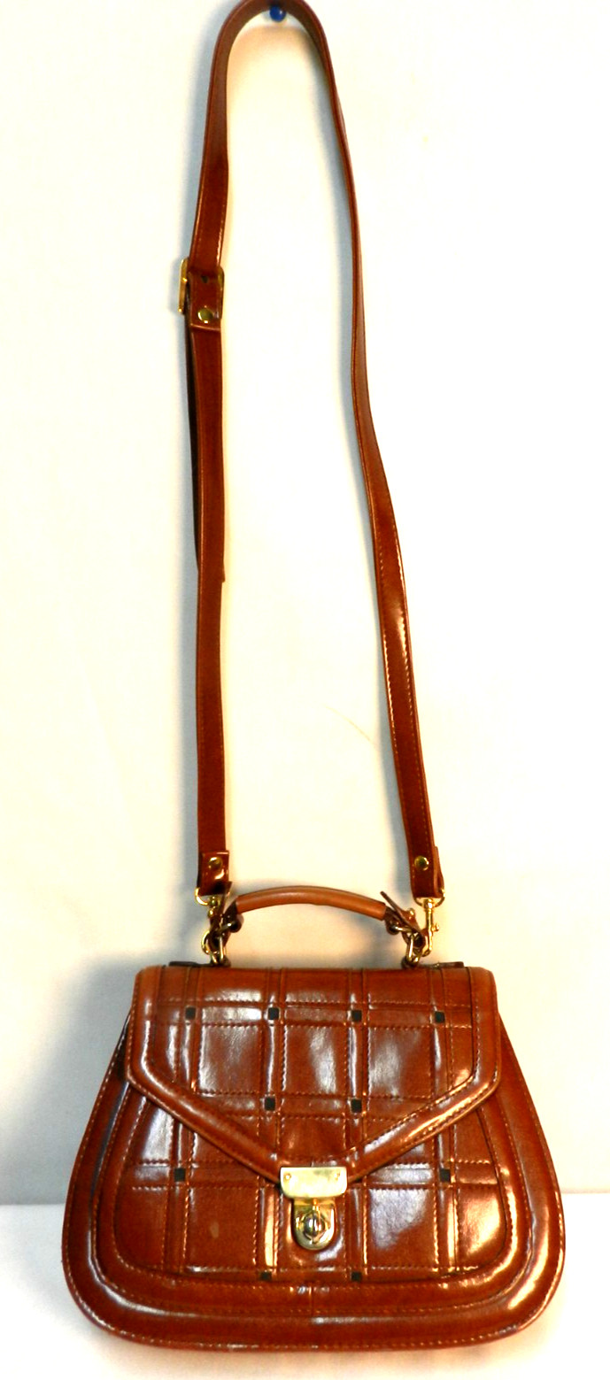 Vintage Structured Faux Leather top handle convertible shoulder bag purse brown