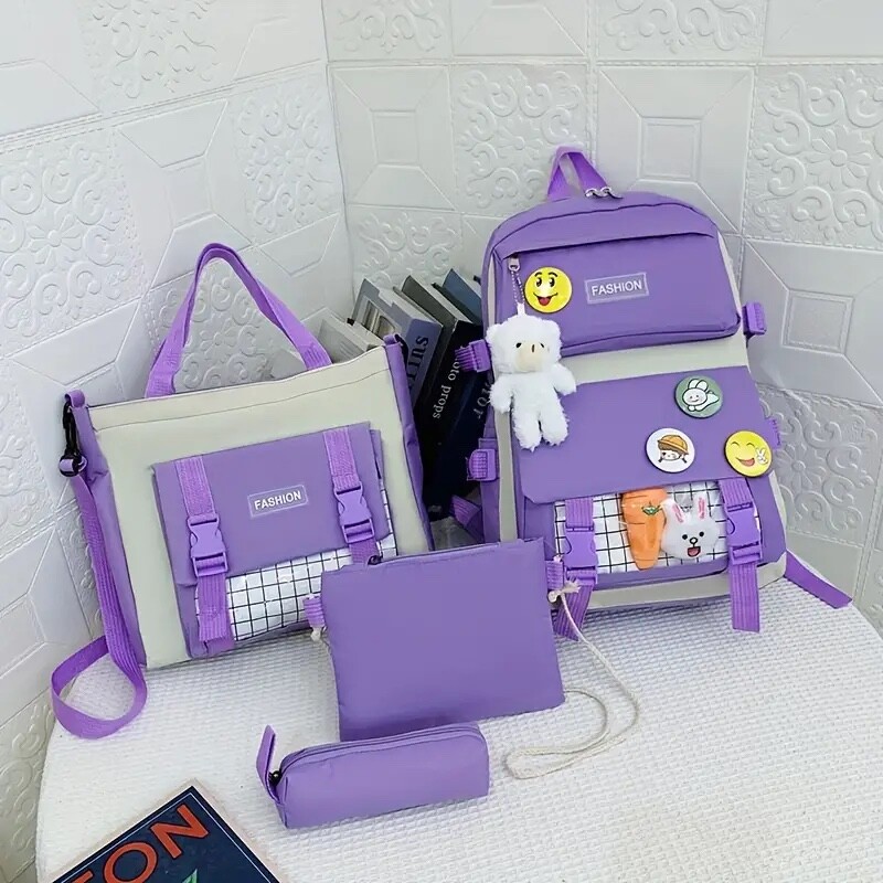 Cute Four Piece backpack for school, Middle School Students Backpack